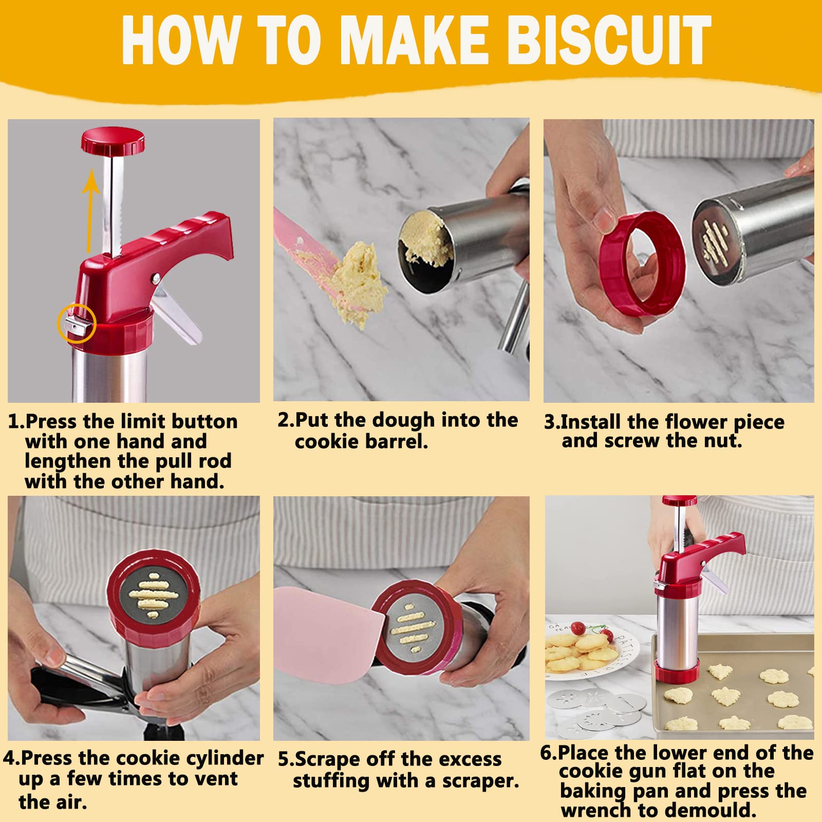 Stainless Steel Cookie Press Gun - 13 Decorative Stencil Discs & 8 Icing Tips for Baking Spritz Cookies | Deluxe Cookie Maker (8.7 Inch) - Perfect for Holiday Baking, Party Treats & Homemade Desserts