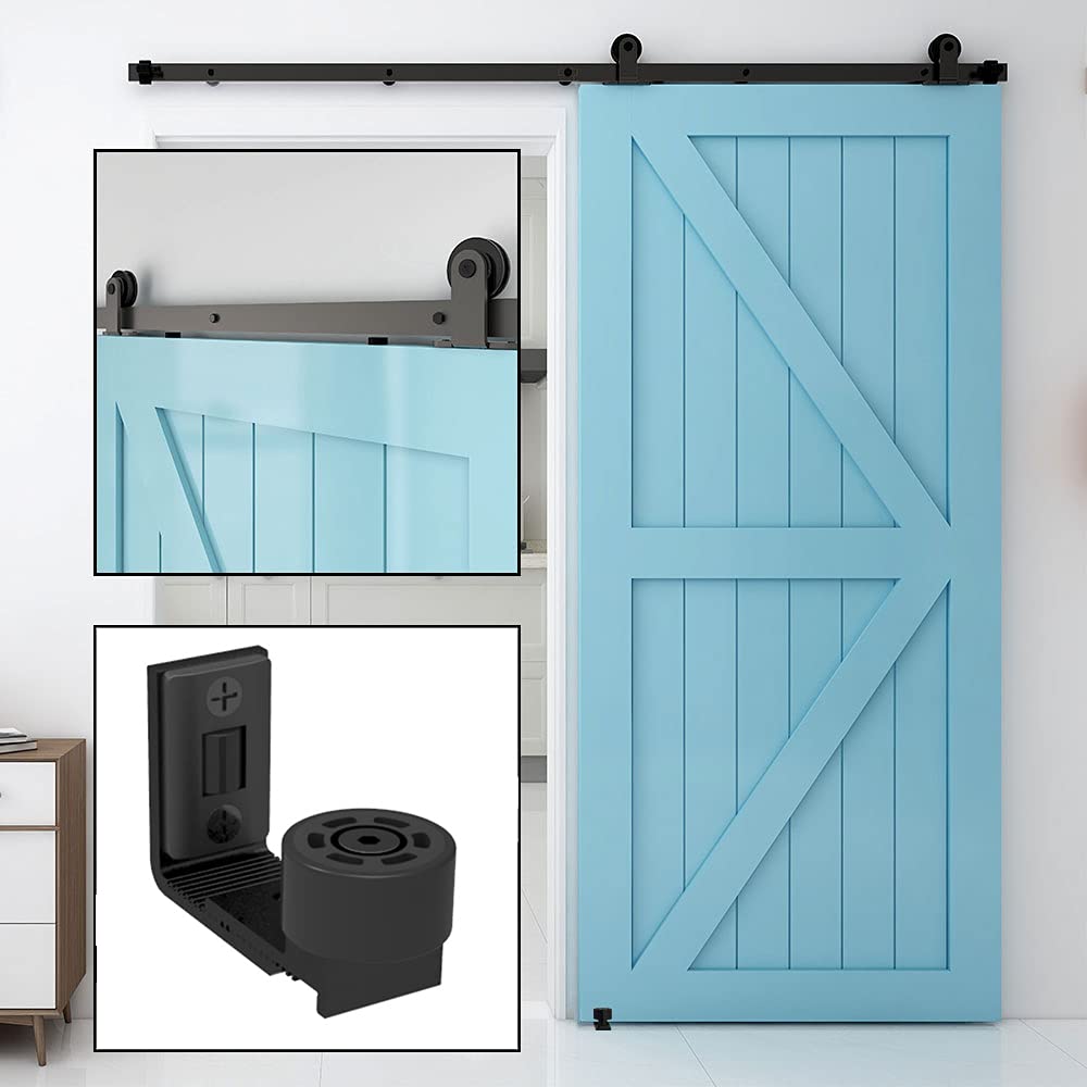 TSMST 5FT Sliding Barn Door Hardware Kit with Adjustable Floor Guide - Top Mount T-Style Track for Wood Doors | Perfect for Bedroom, Closet & Farmhouse Style Homes