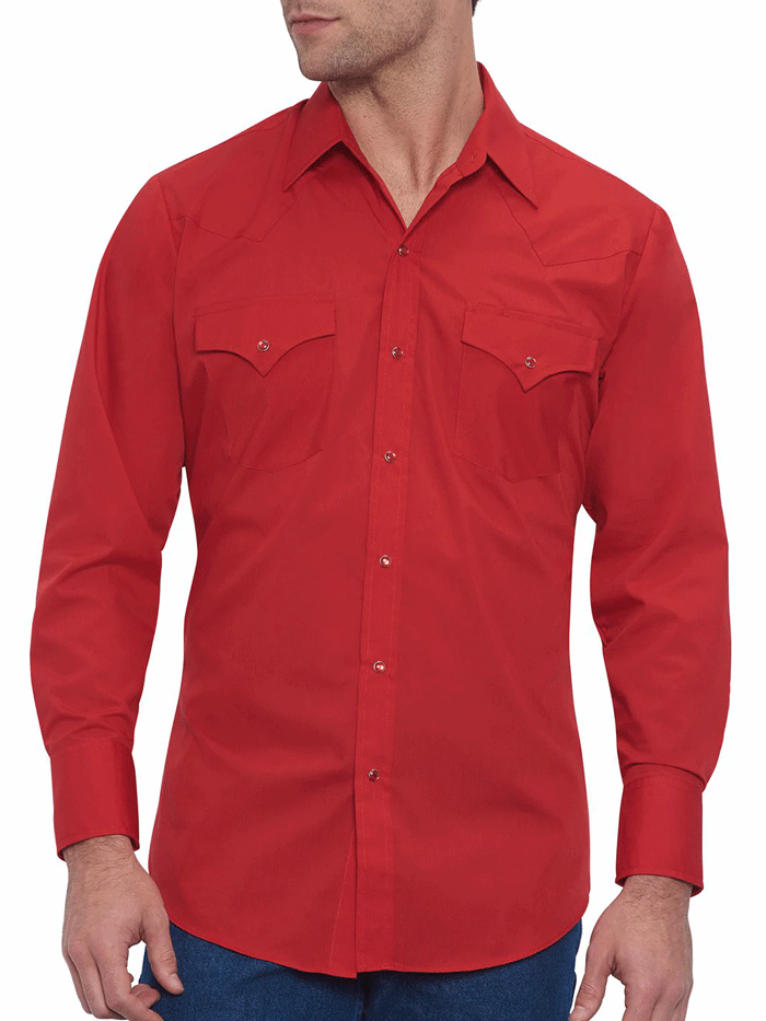 Ely Cattleman 15201905 70 Men's Long Sleeve Western Shirt - Solid Red Plaid for Cowboy, Rodeo & Country Style Fashion