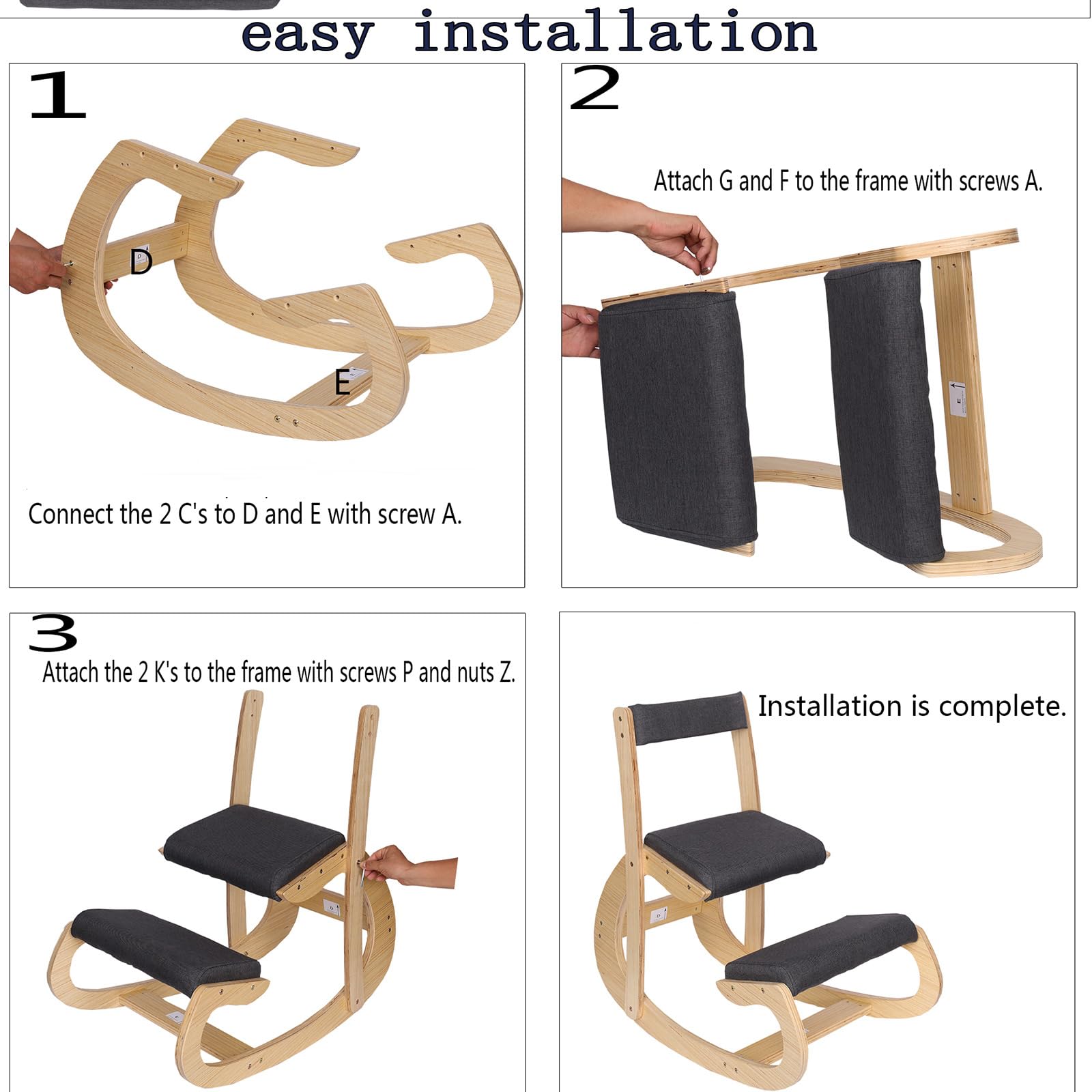 Ergonomic Kneeling Chair - Adjustable Rocking Office Chair with Back Support for Home & Desk, Wooden Kneeling Stool for Better Posture | Perfect for Home Office, Meditation & Back Pain Relief