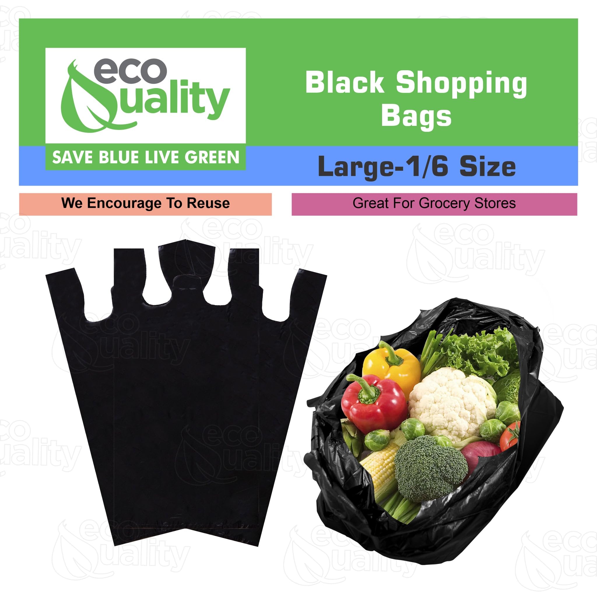 EcoQuality Plastic Black T-Shirt Bags 3000 Count - 1/6 Size Reusable Shopping Bags, Grocery Bags & Poly Bags (11x6x21 Inches, 13 Micron) - Perfect for Retail Stores, Supermarkets, Restaurants & Home Organization