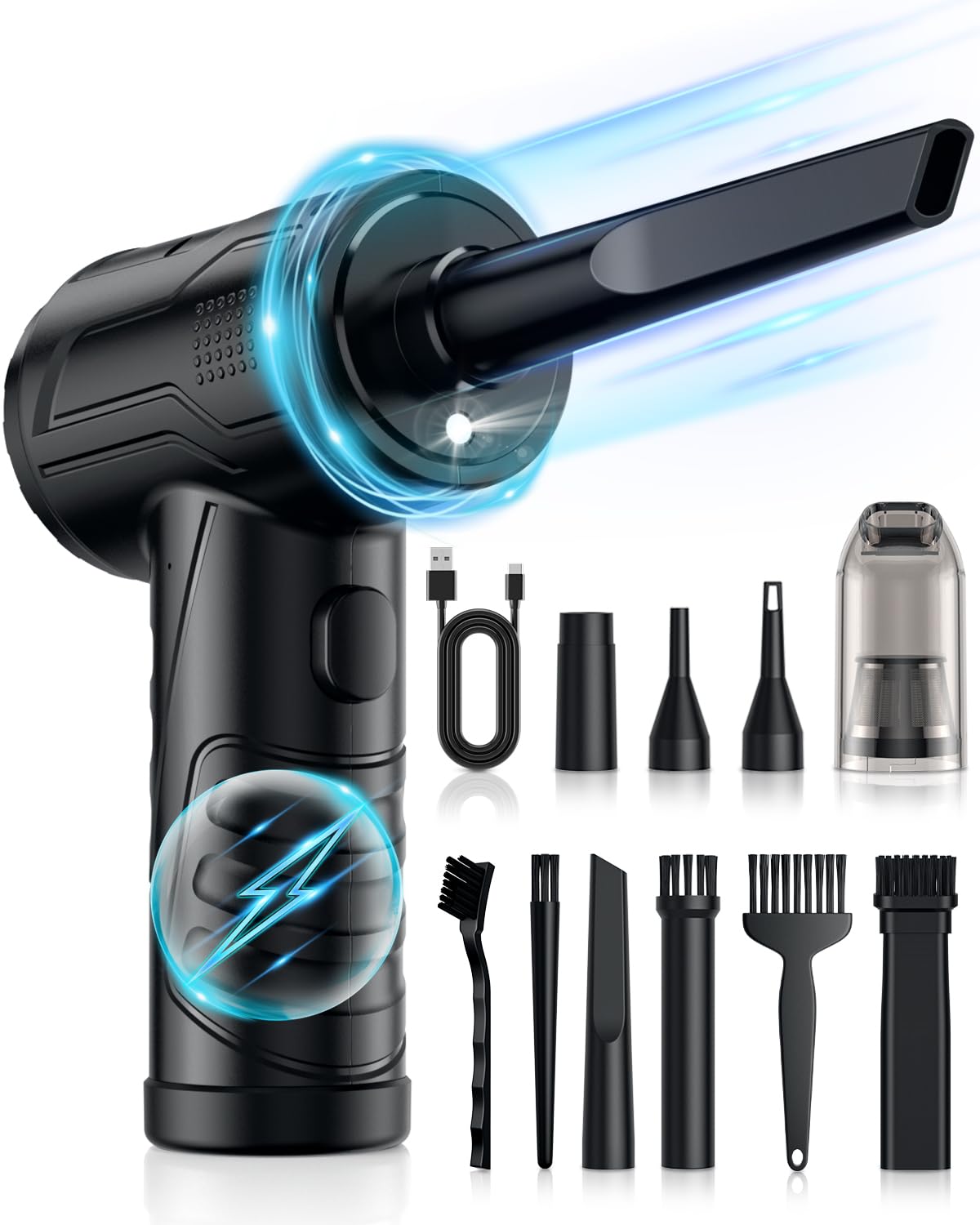 Rechargeable Cordless Air Blower - 95000RPM 3-Speed Electric Duster for Deep Cleaning - 8000mAh Battery - Keyboard Cleaner, PC Cleaning, Car Duster - Eco-Friendly Alternative to Canned Air - Perfect for Home, Office & Electronics Maintenance