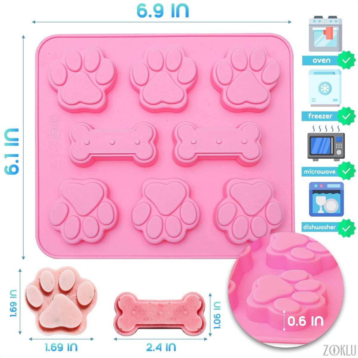 Skytail 8-Cavity Silicone Mold - 2-in-1 Puppy Paw & Bone Shape for Ice Cubes, Candy, Chocolate | Reusable Baking Tray for Homemade Dog Treats, Cat Snacks, Pudding, Jelly & Biscuits | Perfect for Pet Parties, DIY Desserts & Holiday Baking