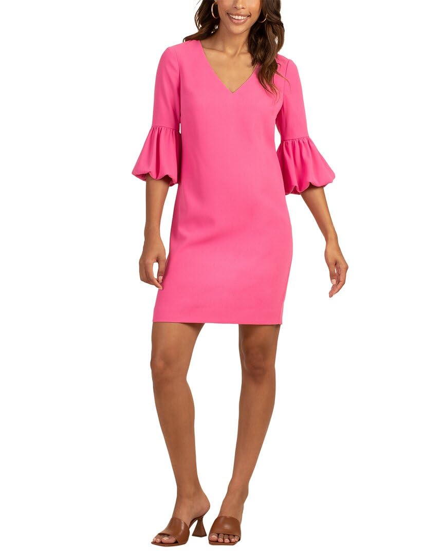 Trina Turk Women's V-Neck Puff Sleeve Sheath Dress - Elegant Office Wear & Cocktail Party Dress for Women