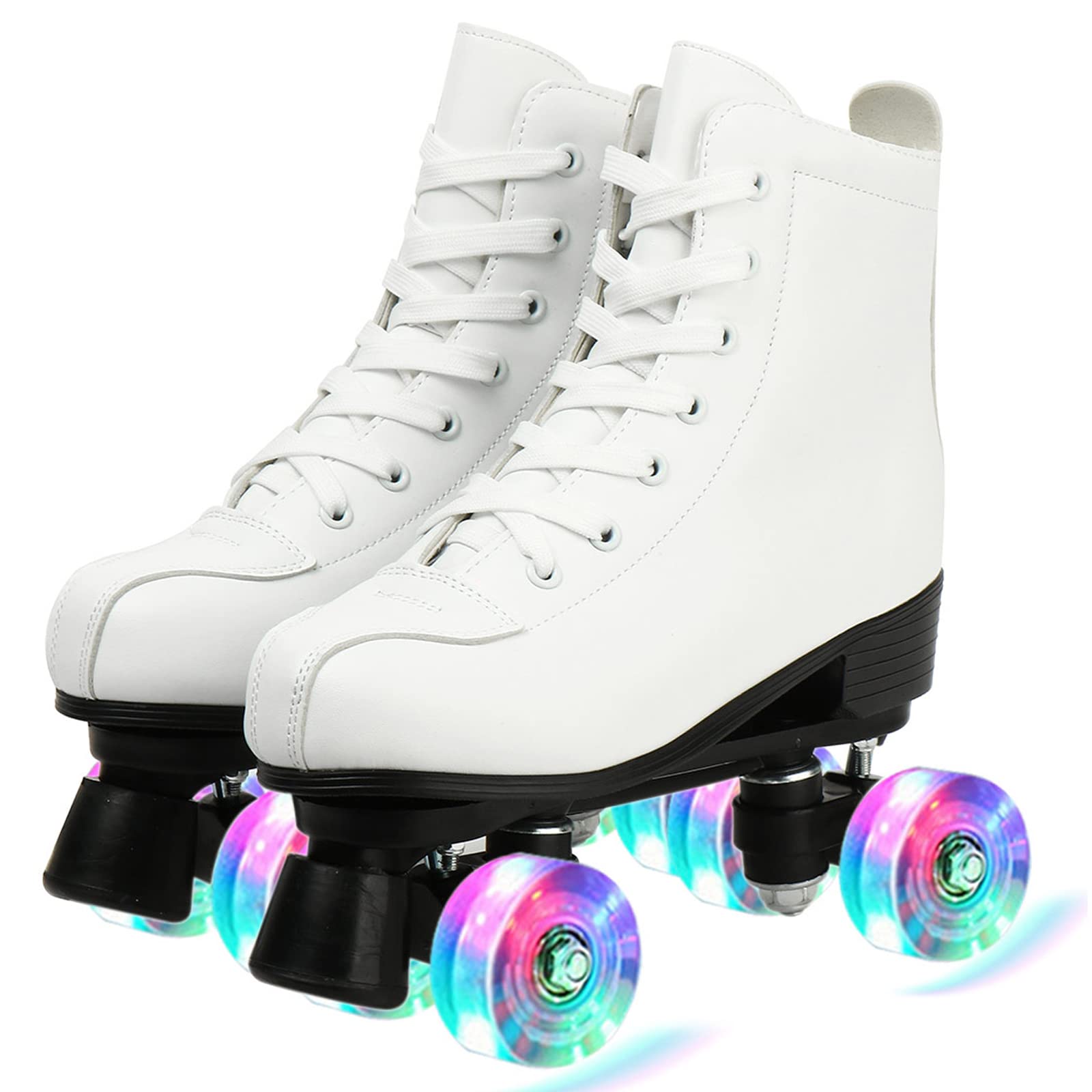 Women's PU Leather High-Top Roller Skates - Classic Double-Row Wheels Shiny Indoor/Outdoor Skates for Beginners, Teens & Adults (Unisex) | Perfect for Rink, Park, Fitness & Casual Skating