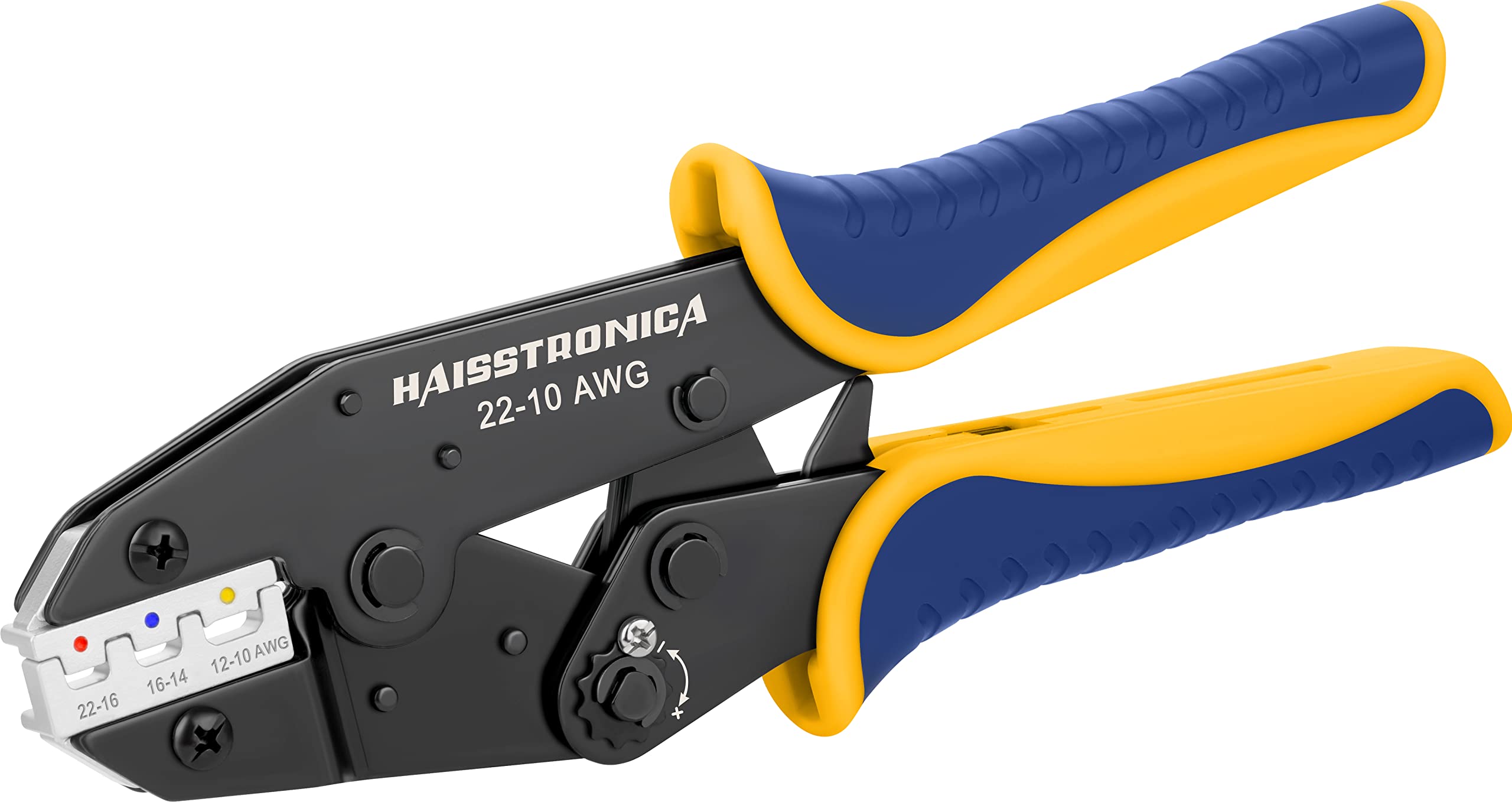 Haisstronica Ratcheting Crimping Tool for Heat Shrink Connectors - AWG 22-10 Wire Terminal Crimper - Professional Electrical Crimper for Insulated Nylon & Electrical Wire Connectors (HS-8327) - Perfect for Automotive Wiring, Marine Applications & DIY Electrical Projects