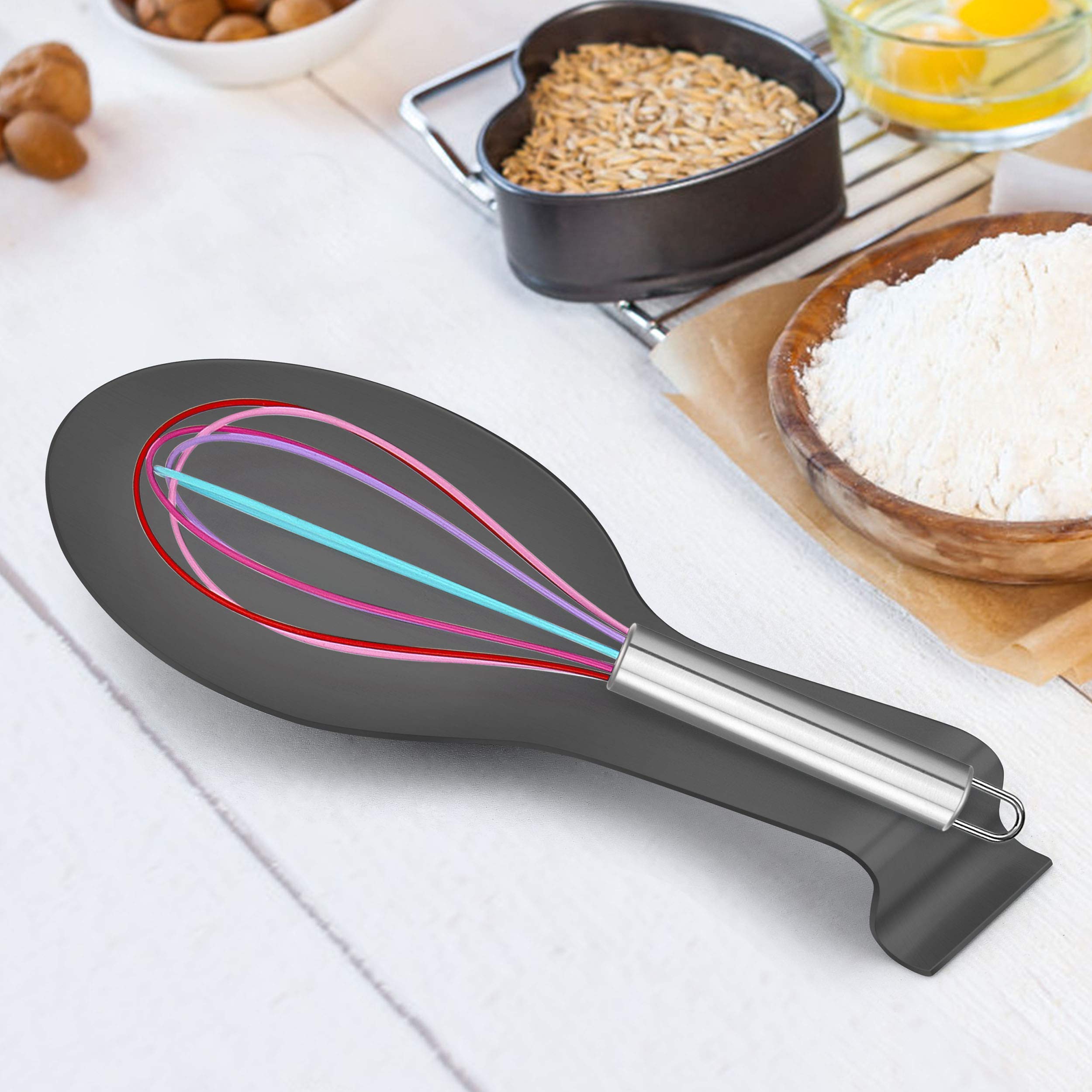 LIANYU 2-Pack Stainless Steel Spoon Rest Set - Black & Silver Kitchen Utensil Holder for Stove Top, Countertop - Dishwasher Safe - Perfect for Cooking, Serving, and Organizing Kitchen Tools