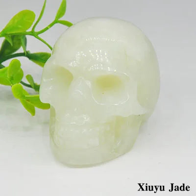 2 Pack Skull Statue - Natural Stone Healing Crystal Hand Carved Home Decor, Wicca Energy Chakra Healing Gem Figurine - Perfect for Meditation, Altar Display & Spiritual Gift Giving