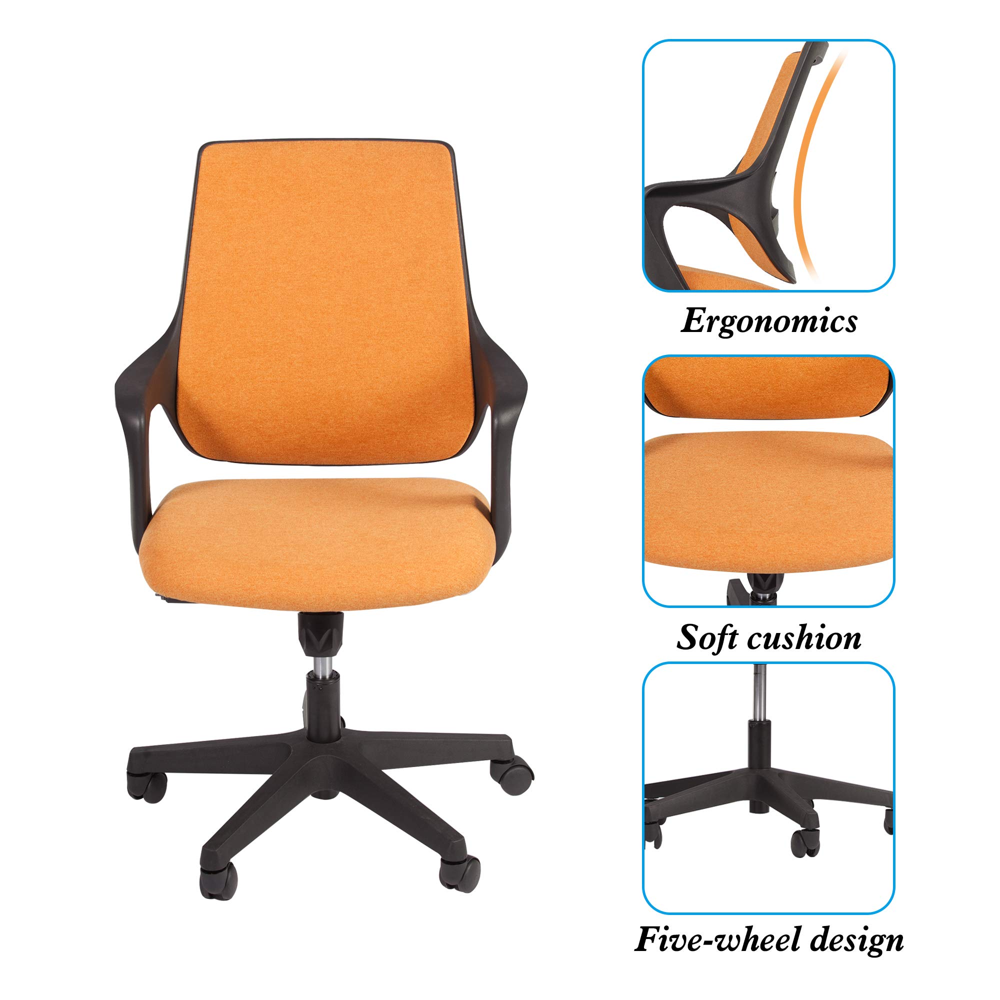 Ergonomic Swivel Office Chair with Adjustable Arms - Comfortable Computer Desk Chair for Home & Office - Orange - Perfect for Workstations, Gaming & Study Spaces