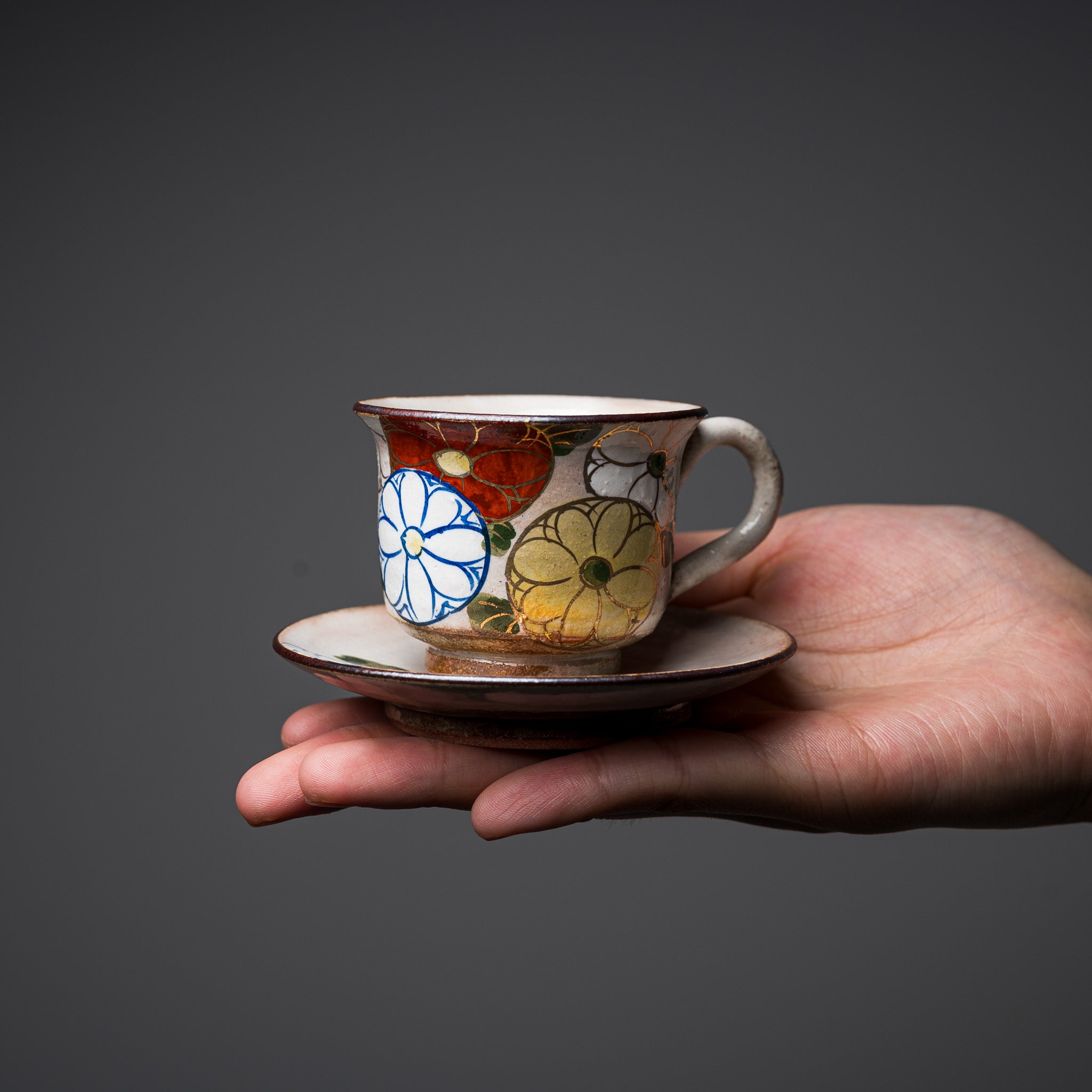 Handmade Kyoto Kiyomizu Ware Mini Espresso Cup Set - Marguerite Design | Authentic Japanese Ceramic Coffee Cups for Espresso, Cappuccino & Tea | Perfect Gift for Coffee Lovers & Home Decor