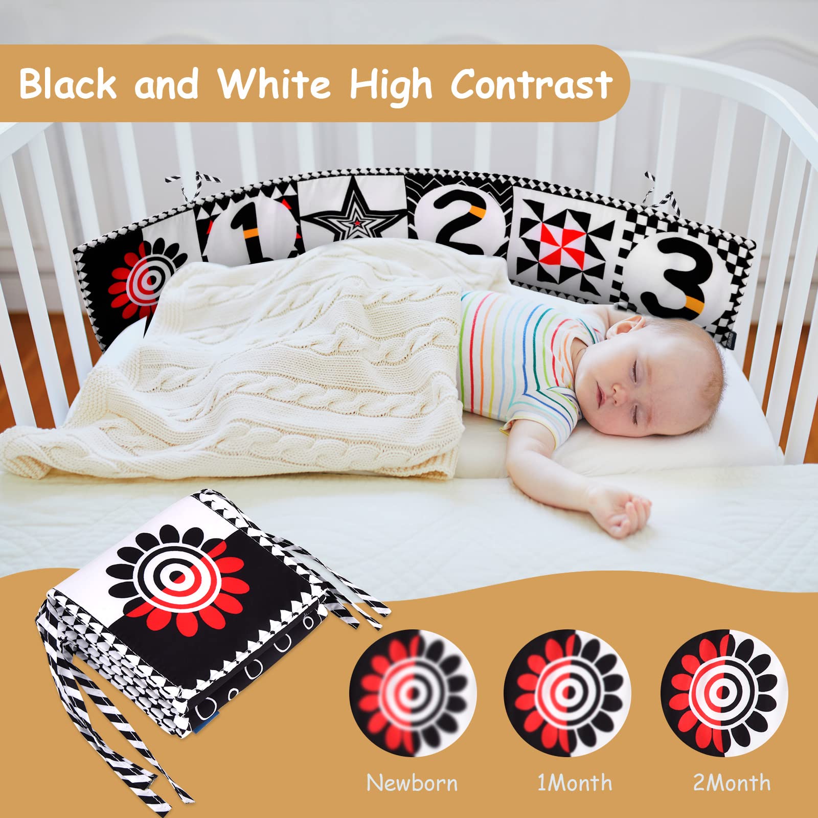 Vicloon Black and White High Contrast Baby Toys - Soft Cloth Book for Newborns 0-3-6-12 Months | Infant Tummy Time & Early Education Sensory Toy | Visual Stimulation Folding Book for Boys & Girls | Perfect for Nursery, Playtime & Developmental Learning