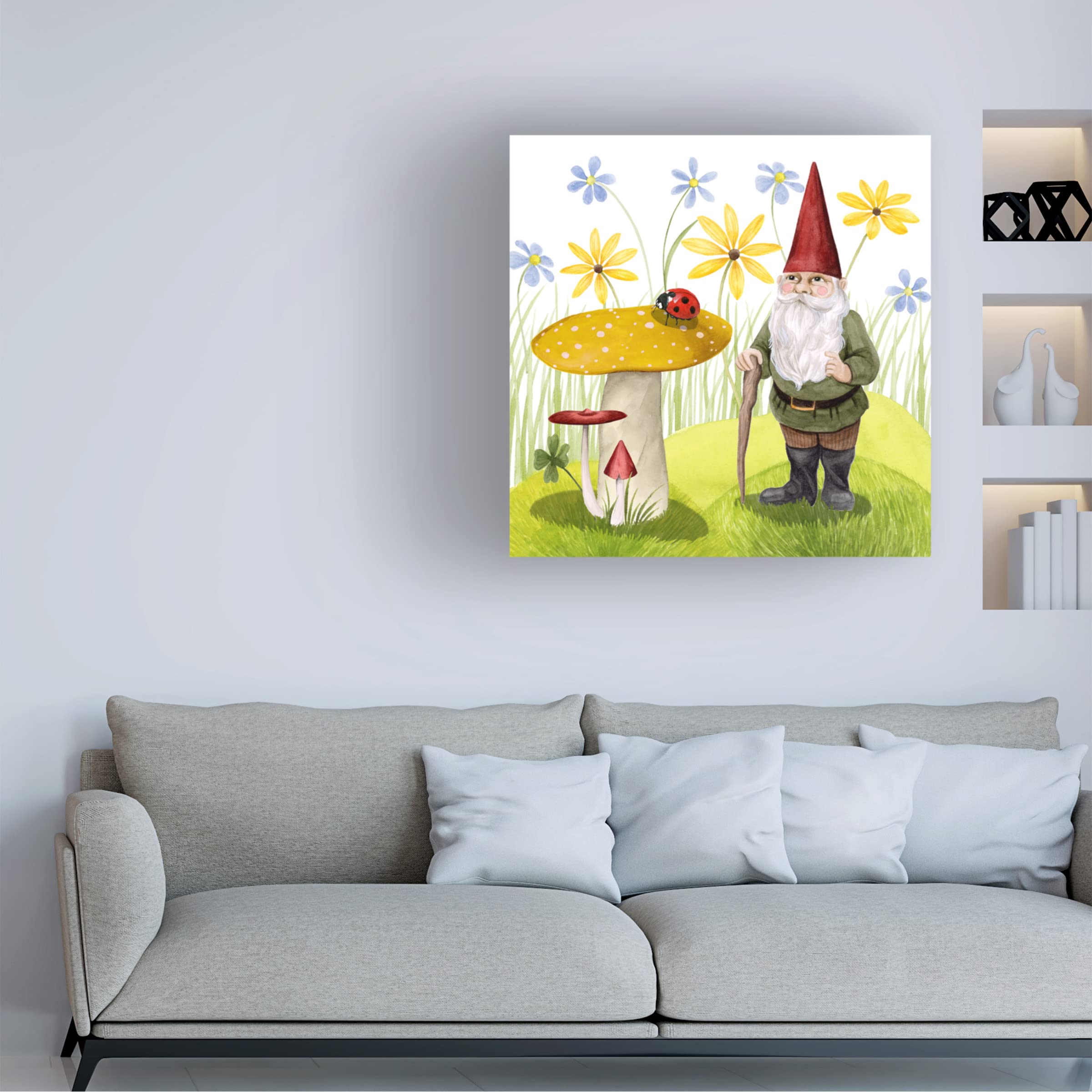 Grace Popp's 'Gnome Neighbors IV' Canvas Wall Art - Whimsical Garden Gnome Painting for Home Decor, Living Room & Nursery - Trademark Fine Art Collection
