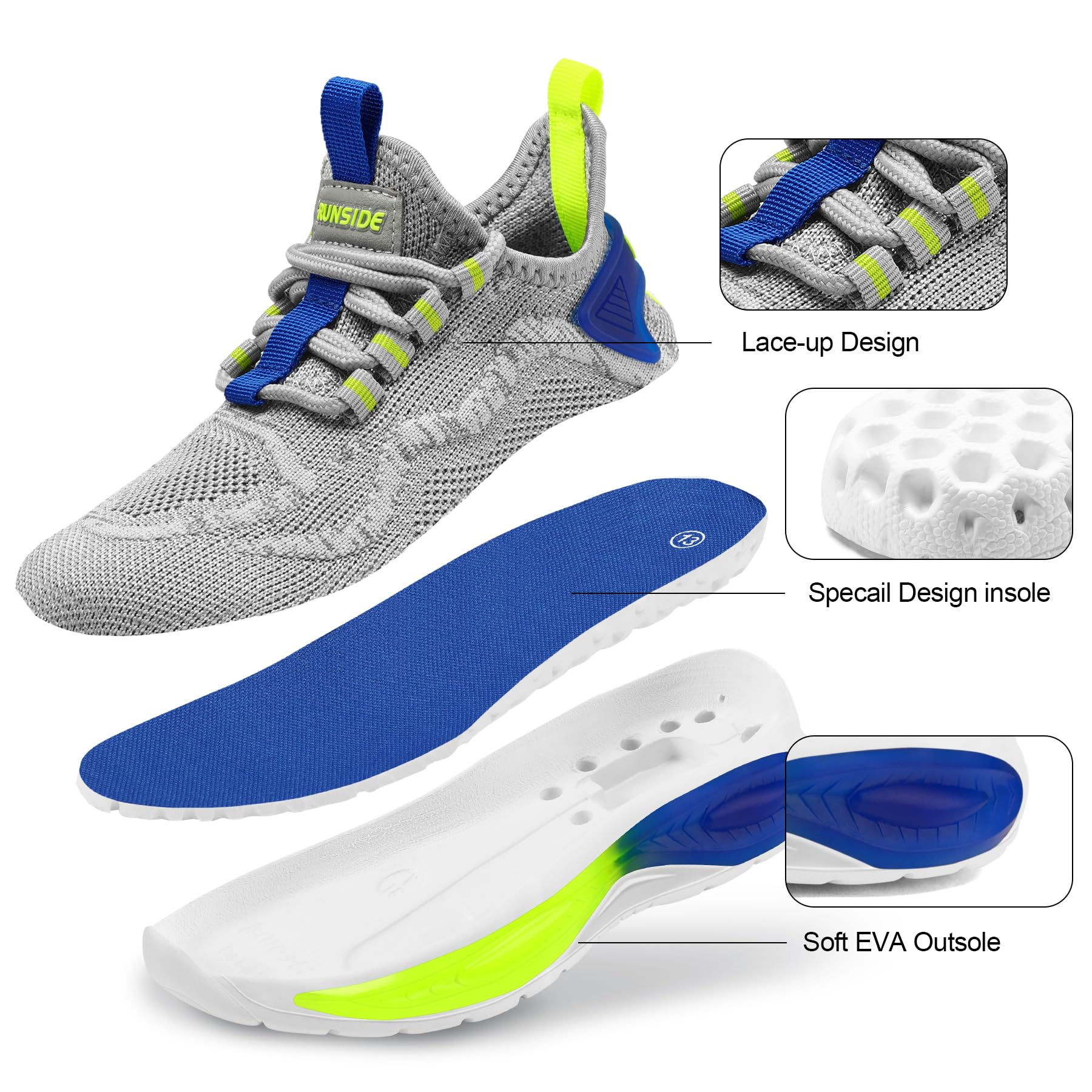 RUNSIDE Boys Girls Sneakers - Lightweight Breathable Lace Up Tennis Shoes for Kids | Walking, Running, Gym & Outdoor Activities | Toddler to Big Kid Sizes