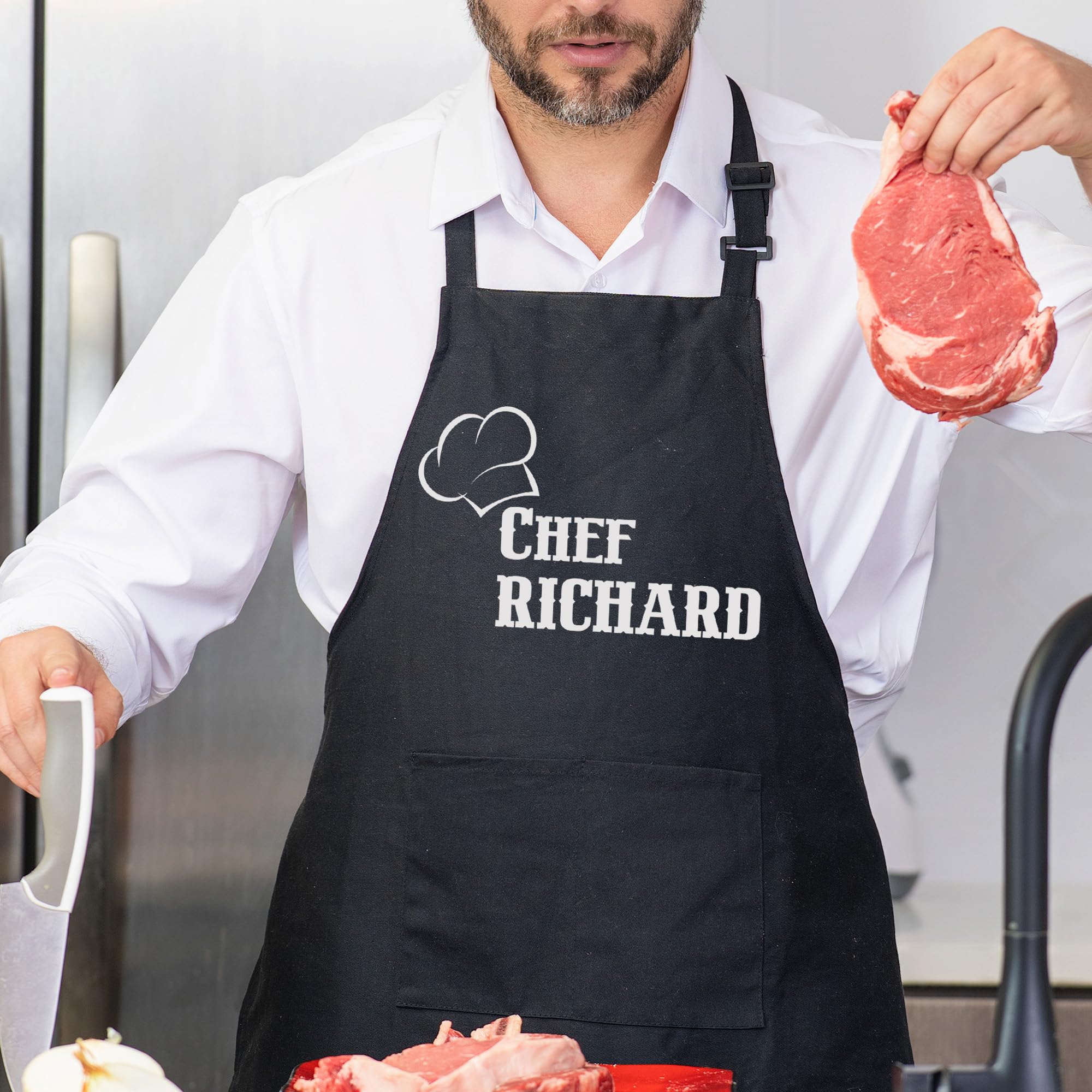 Custom Name Chef Apron with Pockets - Personalized Kitchen Apron for Men & Women - Ideal for Cooking, Baking & Grilling - Perfect Gift for Valentine's Day, Father's Day, Mother's Day, Christmas & Anniversaries