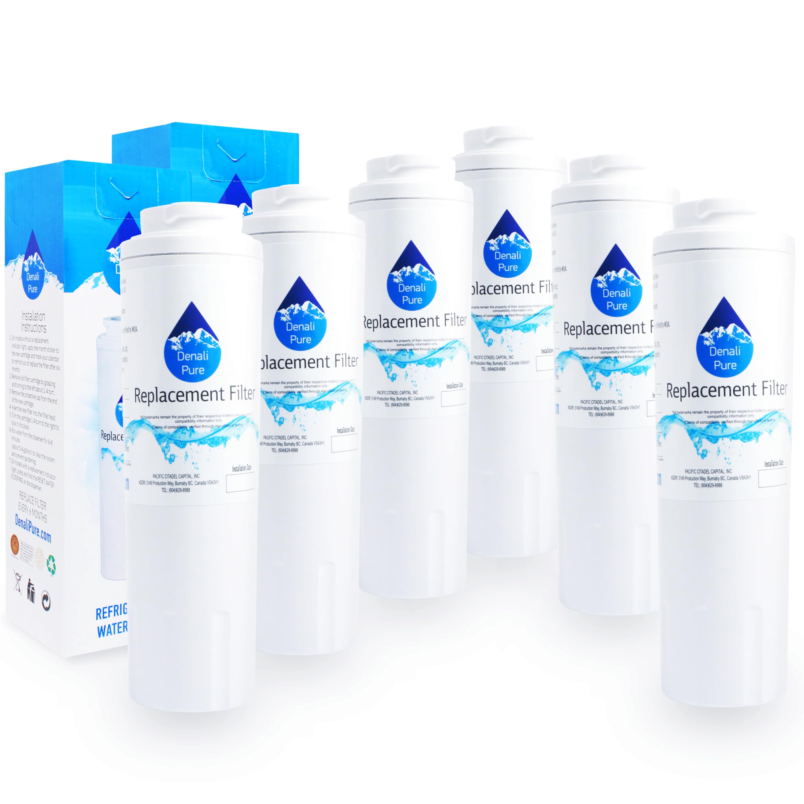 6-Pack KitchenAid KBFS25EVMS00 Refrigerator Water Filter Replacement - Compatible with KitchenAid 4396395 Fridge Filter Cartridge | Pure Drinking Water for Home & Office Use