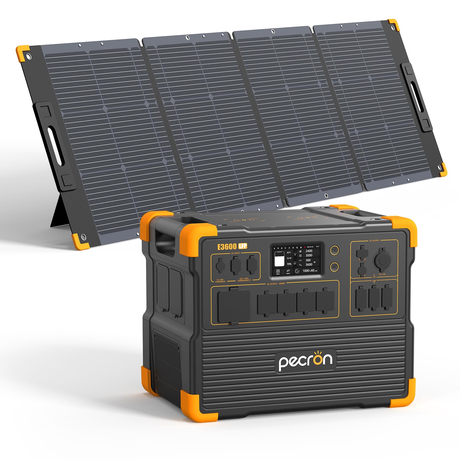 Pecron E3600LFP 3072Wh Solar Generator with 300W Solar Panel | 3600W Portable Power Station with LiFePO4 Battery (Expandable to 15.36KWh) | Home Backup, RV, Camping, CPAP Power Supply | Emergency & Outdoor Power Solution
