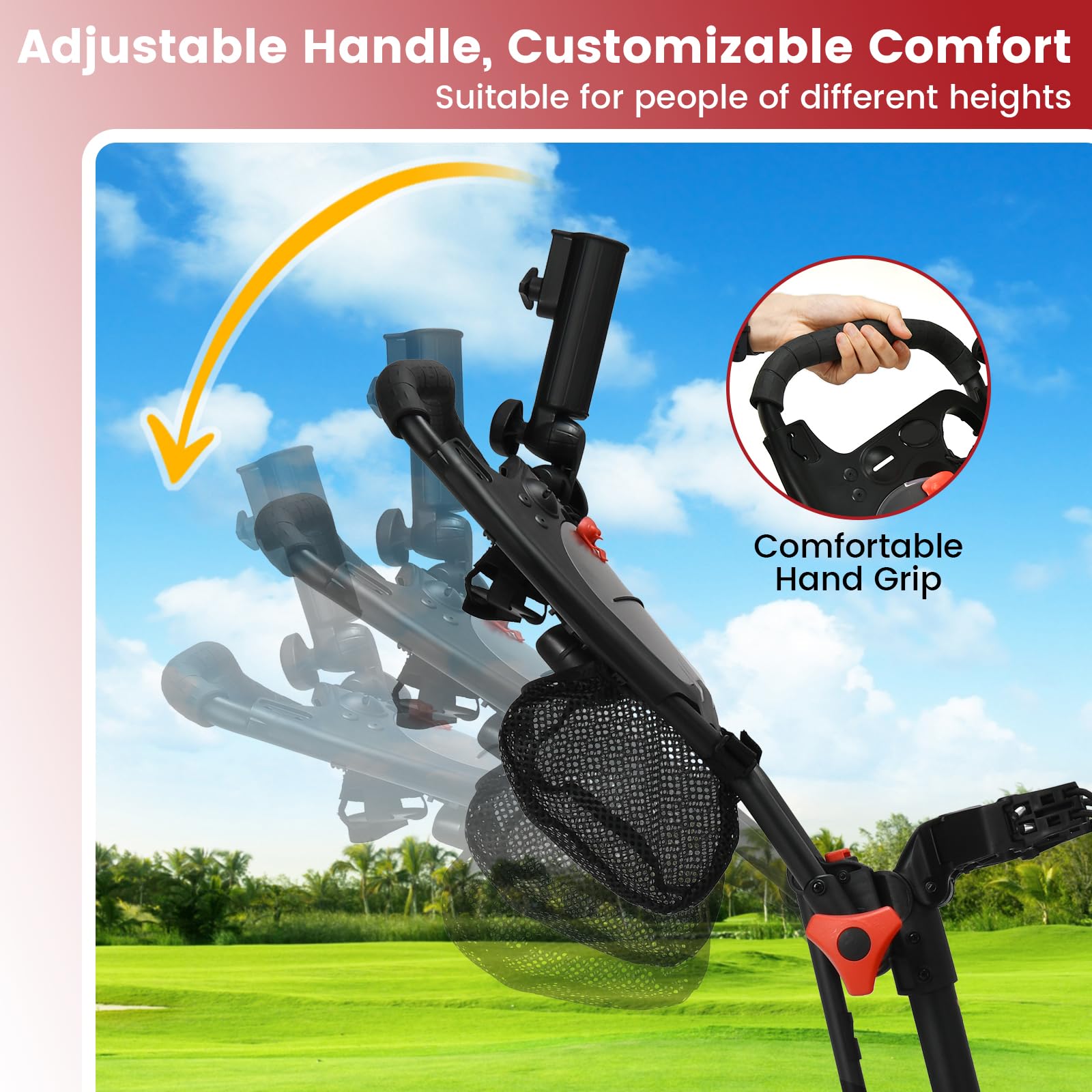 **Ultimate 3-Wheel Golf Push Cart – Lightweight Folding Golf Trolley with Scorecard Holder, Cup Holder, Umbrella Holder & Golf Bag Holder – Adjustable Handle & Foot Brake – Perfect for Golf Courses & Outdoor Sports**