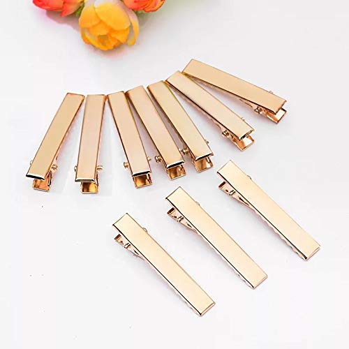 RAWAT Alloy Metal Single Prong Alligator Hair Clips - 4.5CM Gold Hairpins for Women (Pack of 100) | DIY Hair Bows, Updos, Braids & Wedding Hairstyles