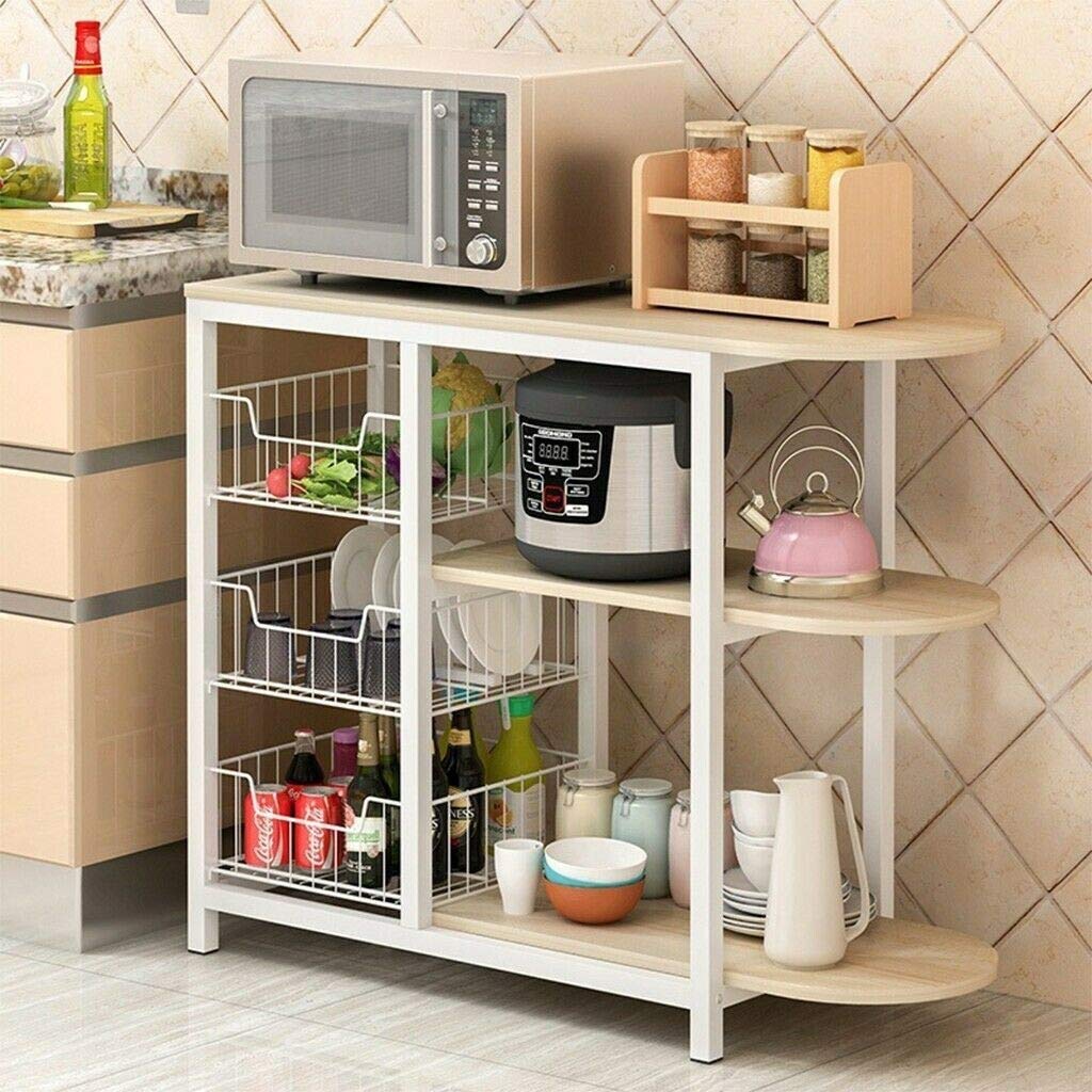 3-Tier Microwave Cart with Bakers Rack - White Steel Kitchen Storage Shelves for Small Spaces | Perfect for Apartments, Dorms & Compact Kitchens