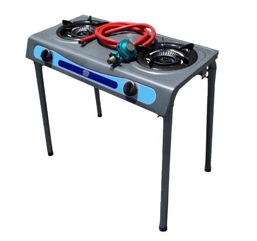 Dual Head Gas Burner with Stand - High Efficiency Stainless Steel Outdoor Cooking Stove for Camping, BBQ, and Backyard Grilling