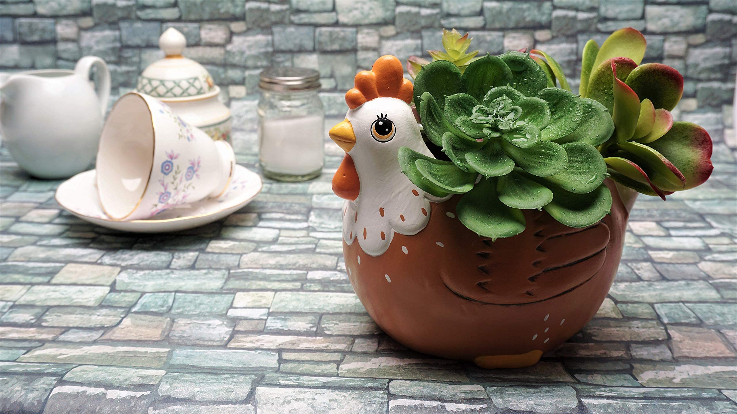 Ceramic Chicken Planter - Rooster Utensil Holder & Succulent Flower Pot for Indoor Outdoor Garden, Backyard, Patio Decor - Perfect for Farmhouse, Country, and Chicken Theme Party Accessories