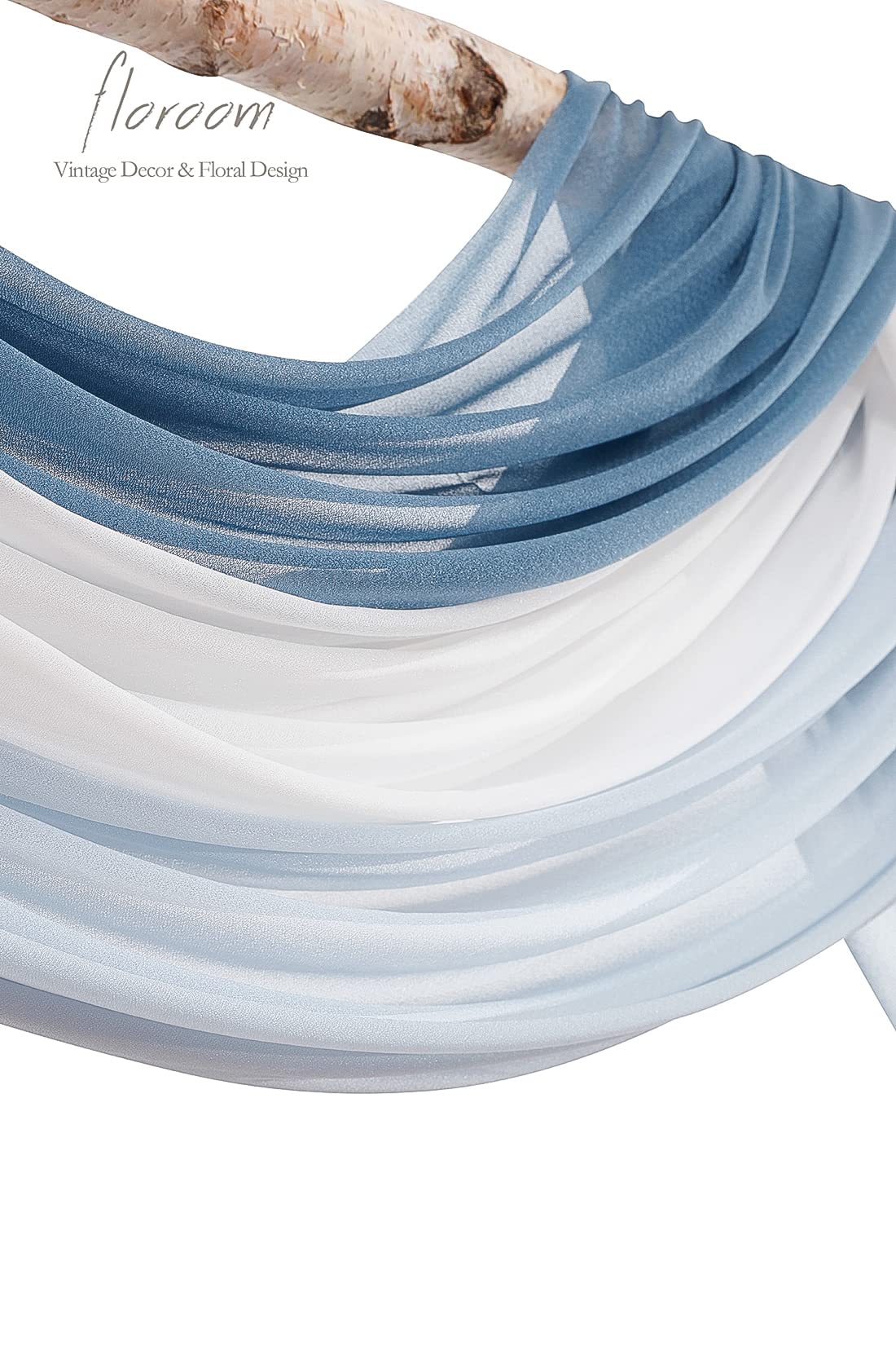 Floroom 20Ft Chiffon Wedding Arch Draping Fabric - 3 Panel Dusty Blue, Powder Blue & White Swag Decor for Wedding Ceremony, Reception & Outdoor Events