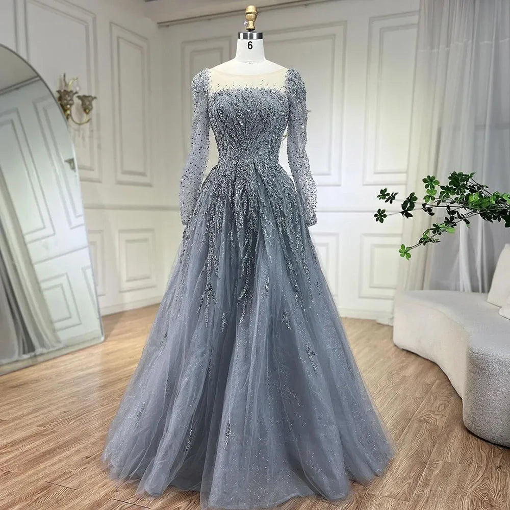 Elegant Dusty Pink Long Sleeve Evening Gown - Luxury Dubai Party Dress for Women LA71915 | Perfect for Weddings, Galas & Formal Events