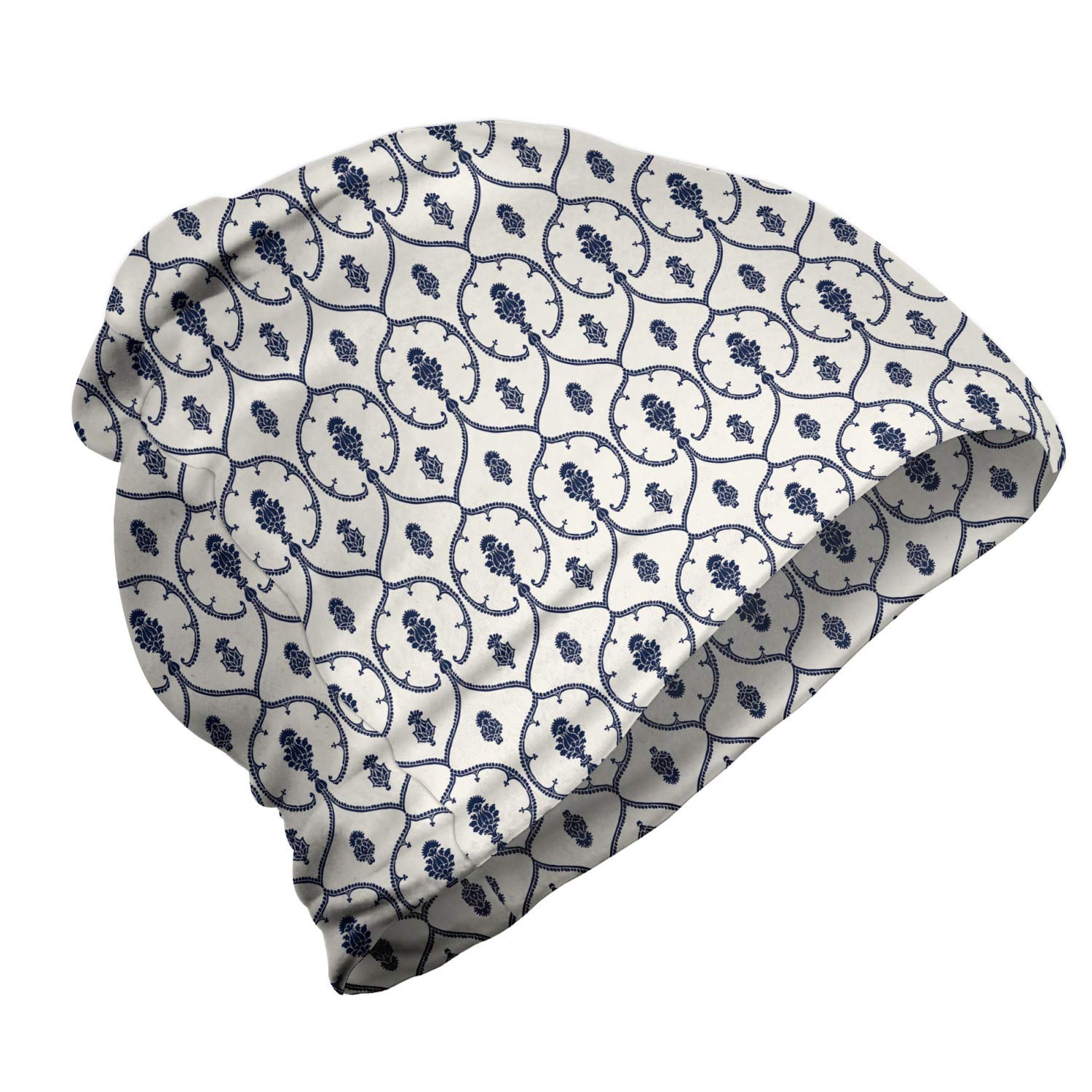 Ambesonne Unisex Beanie - Stylish Floral Damask Knit Hat for Men & Women - Perfect for Hiking, Outdoor Activities & Winter Fashion