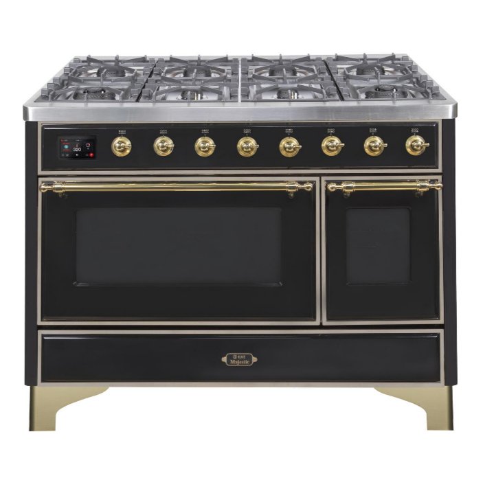 ILVE Majestic II 48 Inch Dual Fuel Range - Professional Gas & Electric Stove with Oven - Glossy Black Finish (Model UM12FDNS3BKG) - Perfect for Home Chefs & Gourmet Cooking in Modern Kitchens
