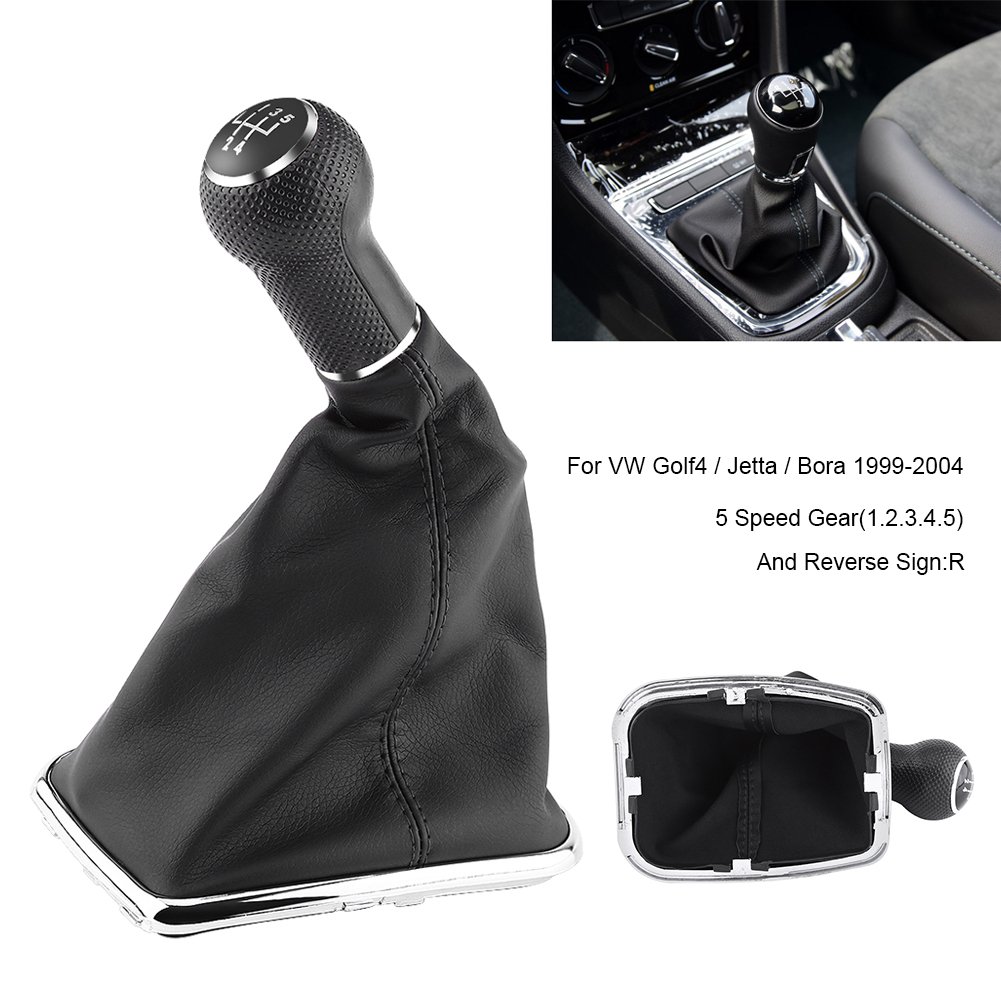 Qiilu 5-Speed Manual Shift Knob & Gearstick Gaiter Boot Kit - Compatible with VW Golf 4 (1999-2004) - Perfect for Car Interior Upgrade & DIY Installation