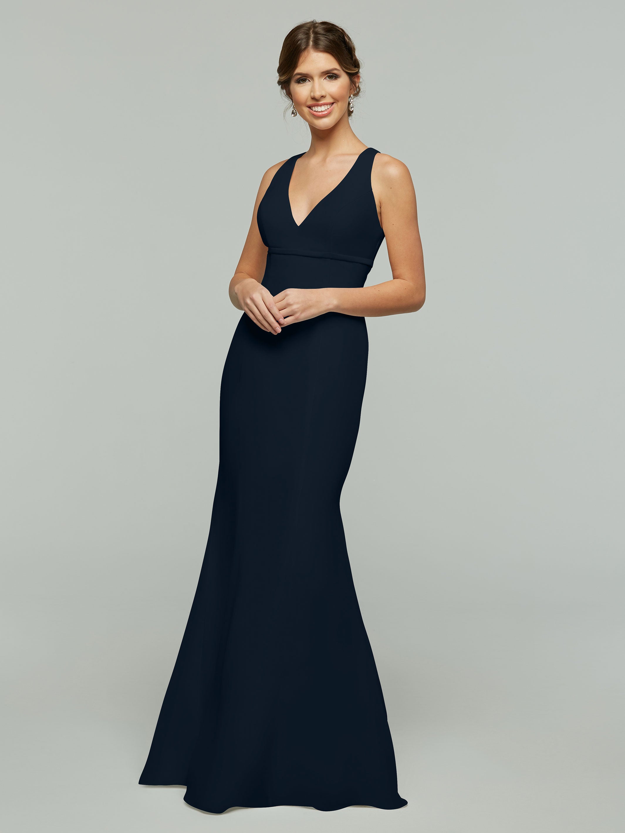 Elegant 80155 Fit and Flare Chiffon Bridesmaid Dress - V-Neck with Satin Ribbon for Weddings, Formal Events & Special Occasions