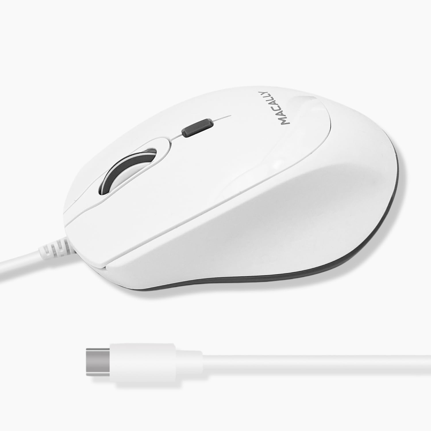 Macally USB C Mouse for Mac - Wired Type C Mouse with 4 DPI Modes, Silent Buttons & Ambidextrous Design - Compatible with MacBook Pro/Air, PC, iOS, Android - White | Perfect for Office, Gaming & Travel Use
