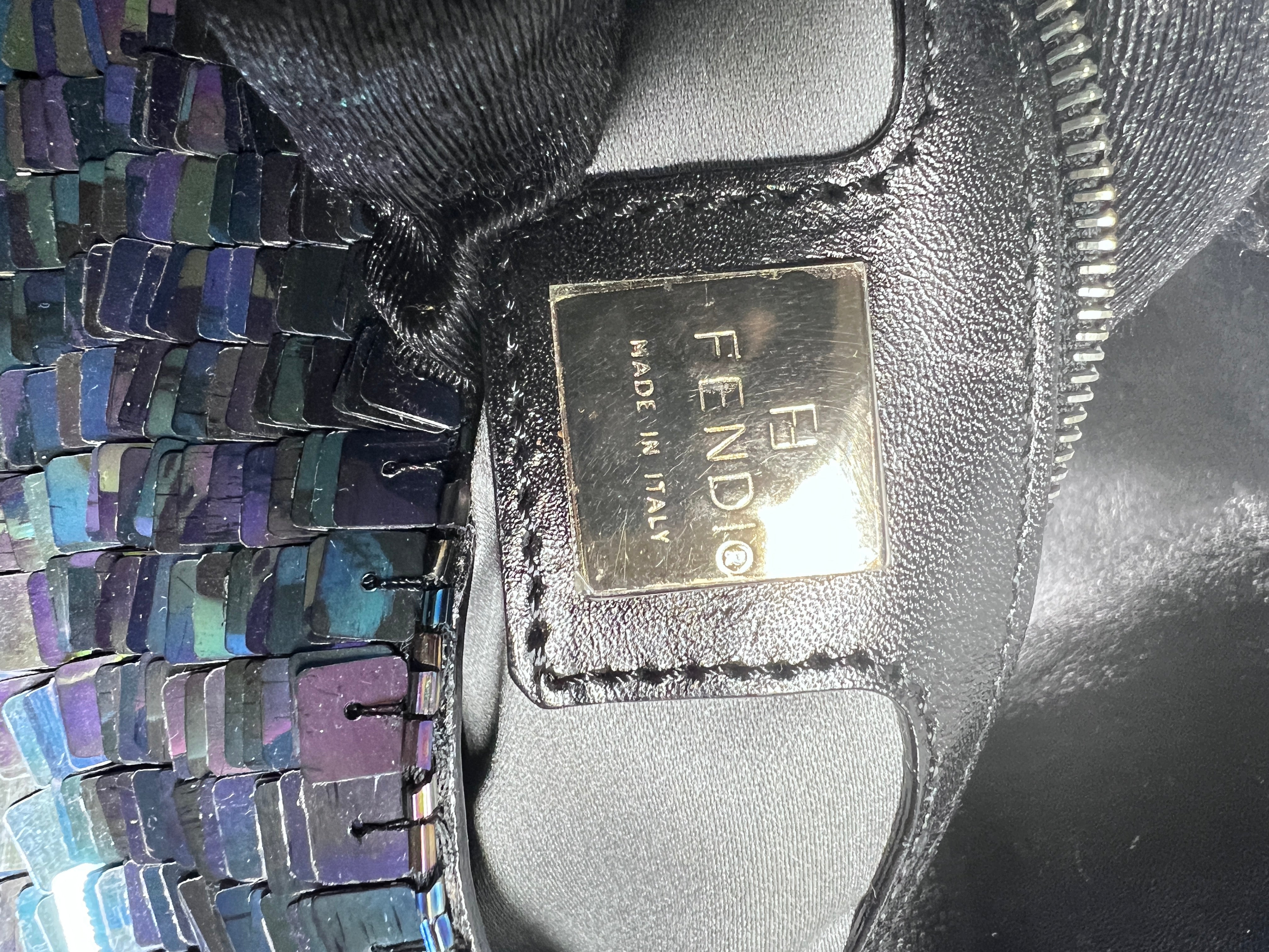 Vintage Fendi Black Iridescent Sequin Baguette Bag - Luxury Evening Clutch for Parties, Weddings & Special Occasions