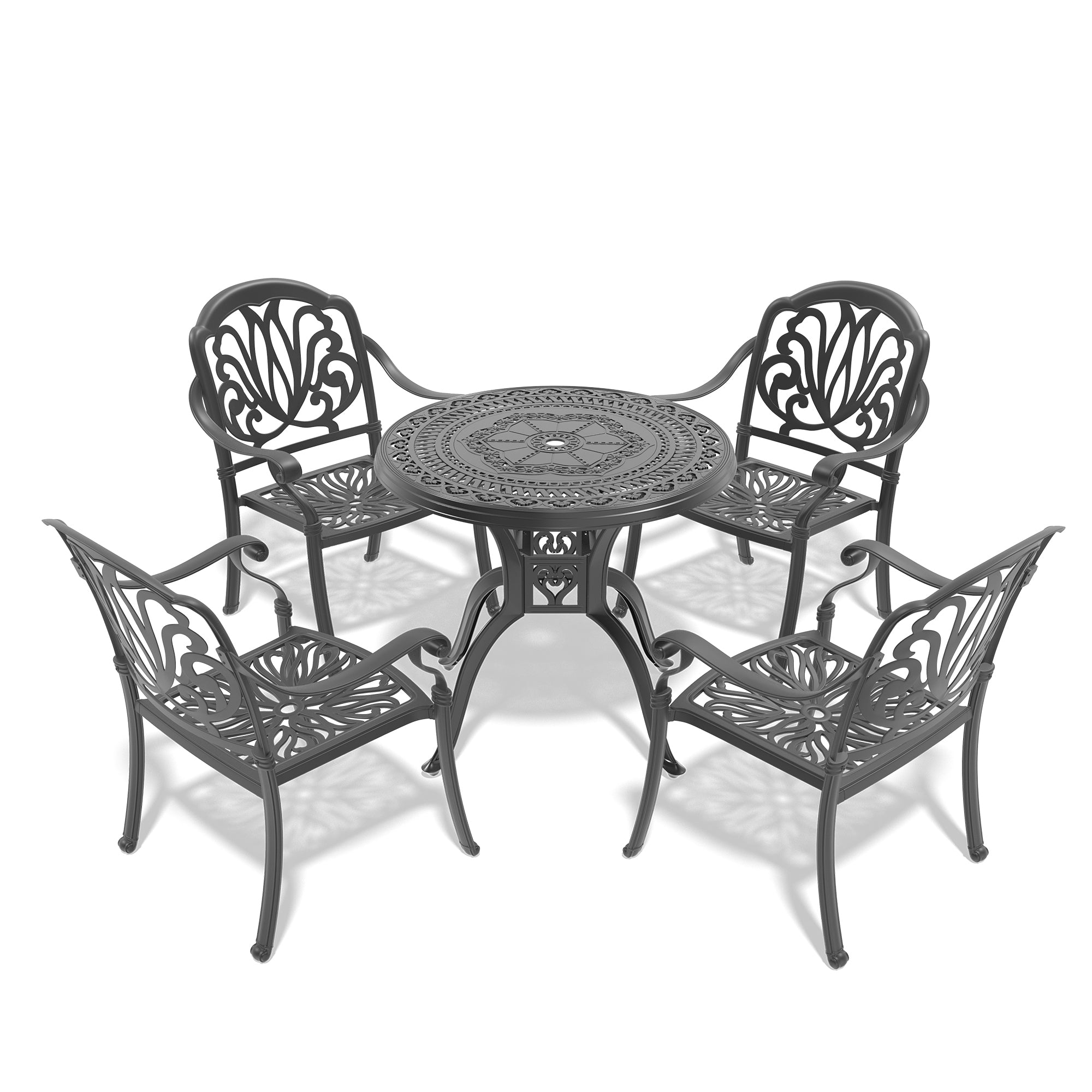 5-Piece Cast Aluminum Patio Furniture Set with Cushions - Outdoor Dining & Lounge Chairs for Garden, Poolside, and Backyard Relaxation