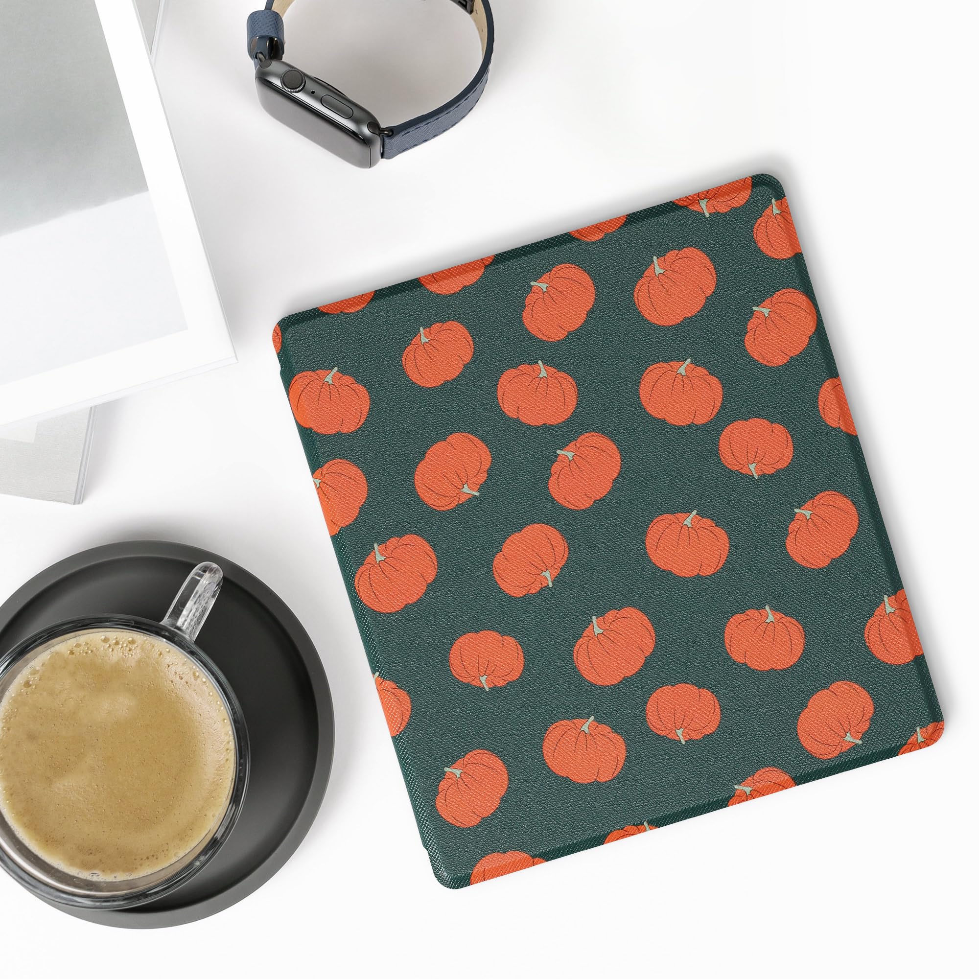 kwmobile Kindle Oasis 10th Gen Case - Premium eReader Cover for Amazon Kindle Oasis 10th Generation (2019 Release) - Pumpkin Orange/Green/Light Green - Perfect for Reading, Travel & Daily Protection