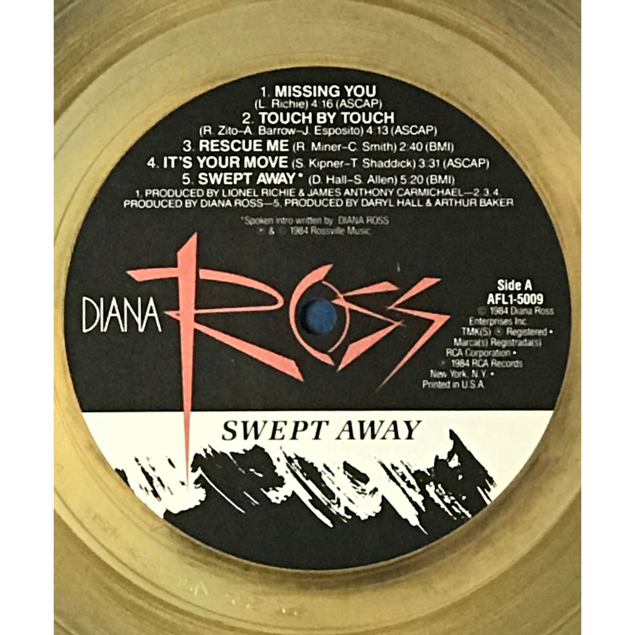 Diana Ross Swept Away RIAA Gold Album Award - Vintage Music Collectible for Fans & Display
