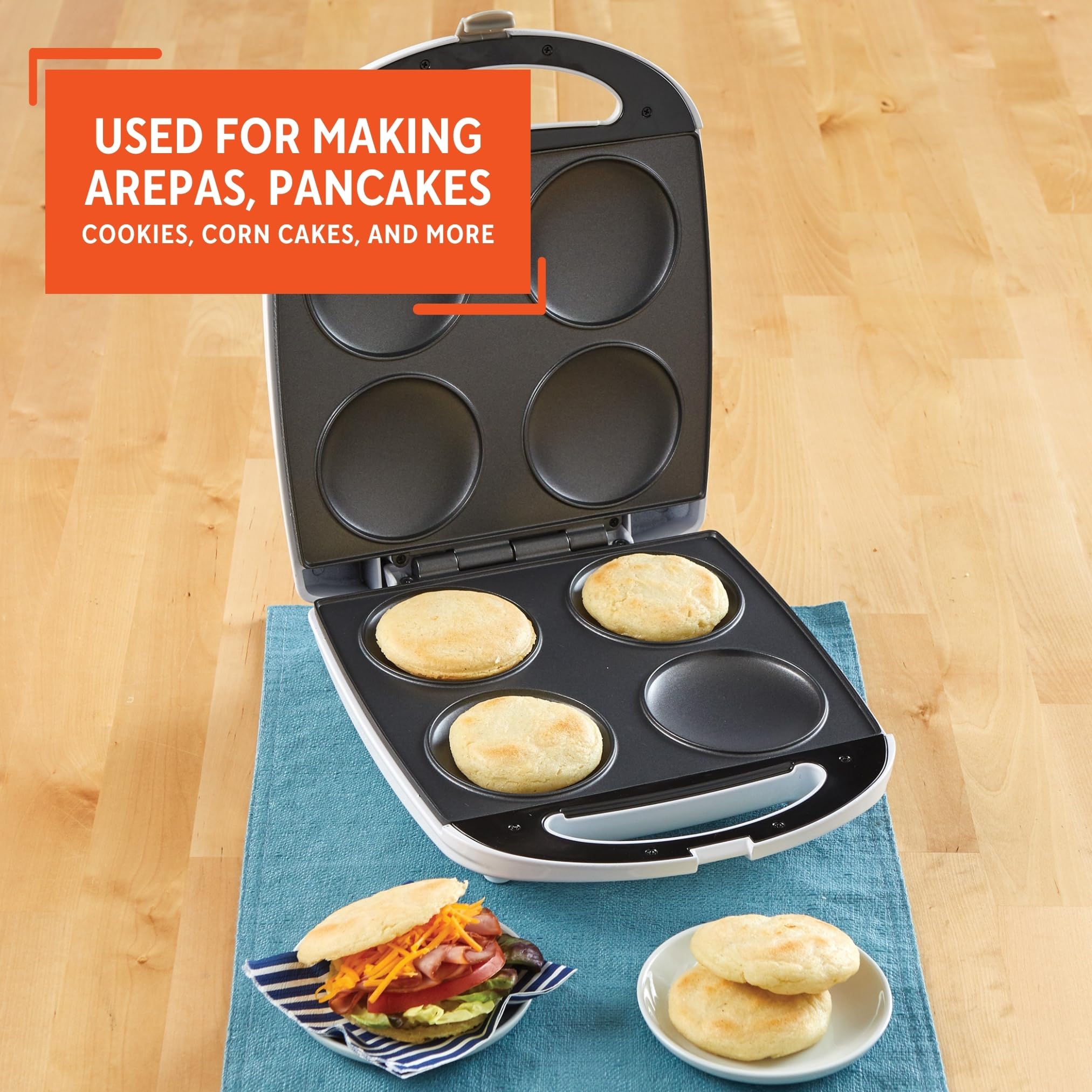 IMUSA USA 4-Slot Electric Arepa Maker with Nonstick Surface - 1200W for Perfect Colombian & Venezuelan Arepas - Ideal for Home Cooking & Latin American Cuisine
