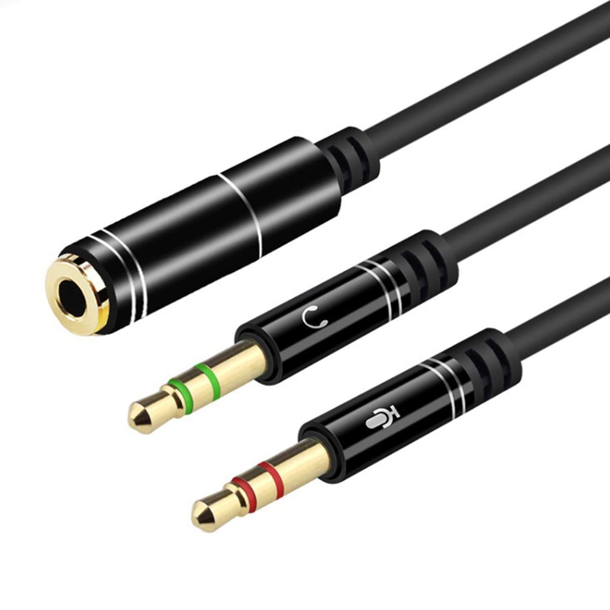 DnGeky 3.5mm Audio Y Splitter Cable - Female to Dual Male Headphone Mic Adapter for PC, Laptop, Smartphone - Share Music & Gaming with Friends (Black) - Perfect for Online Meetings, Gaming Sessions & Music Listening Parties