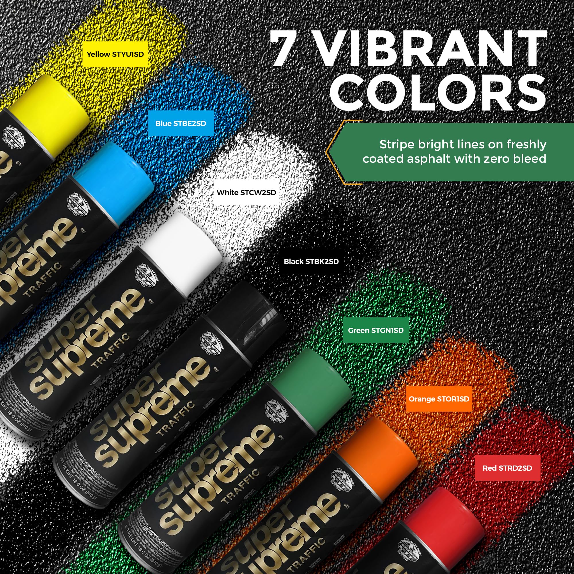 Fox Valley Super Supreme Traffic Spray Paint - 18 oz (Pack of 12), Green - High-Performance Road Marking Paint for Parking Lots, Sidewalks, Warehouses & Factory Floors - Easy to Use, Durable & Weather-Resistant - Perfect for DIY Projects, Construction Sites & Industrial Applications
