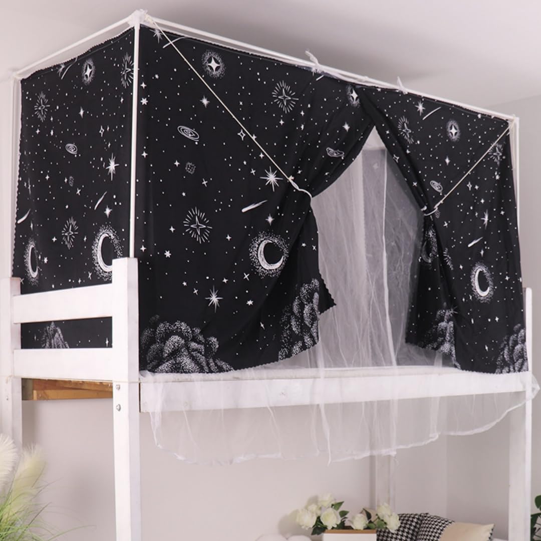 Blackout Privacy Curtains for Bunk Beds - 350g Dustproof & Breathable Dorm Room Canopy - 2-Panel Set for College, Home & Loft Beds (Perfect for Studying, Sleeping & Creating Private Space)