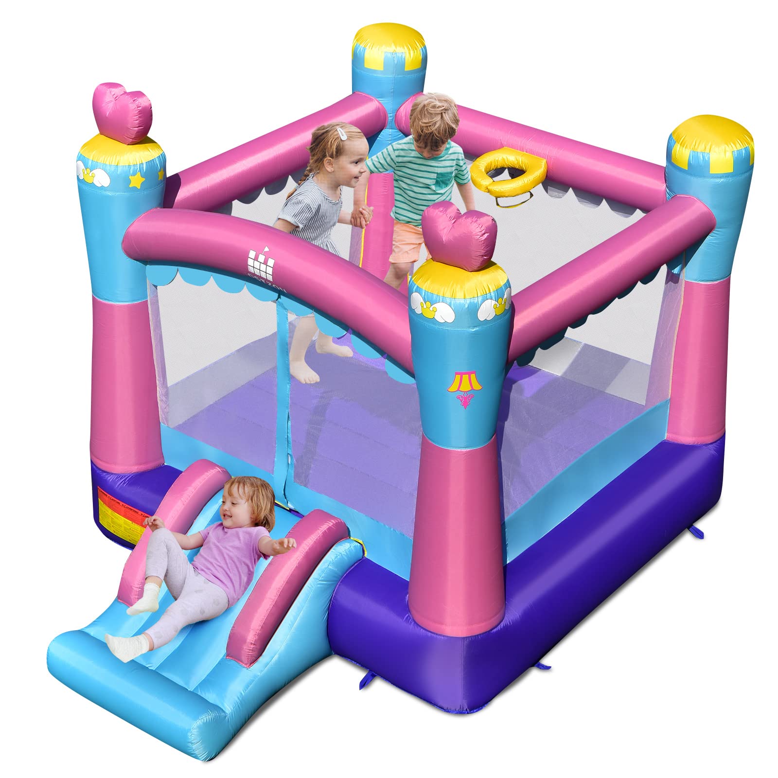 **Costzon Inflatable Bounce House for Kids - Indoor & Outdoor Play with Basketball Rim - Portable Toddler Castle Bouncy House - Perfect for Backyard Birthday Parties, Family Gatherings & Outdoor Fun**