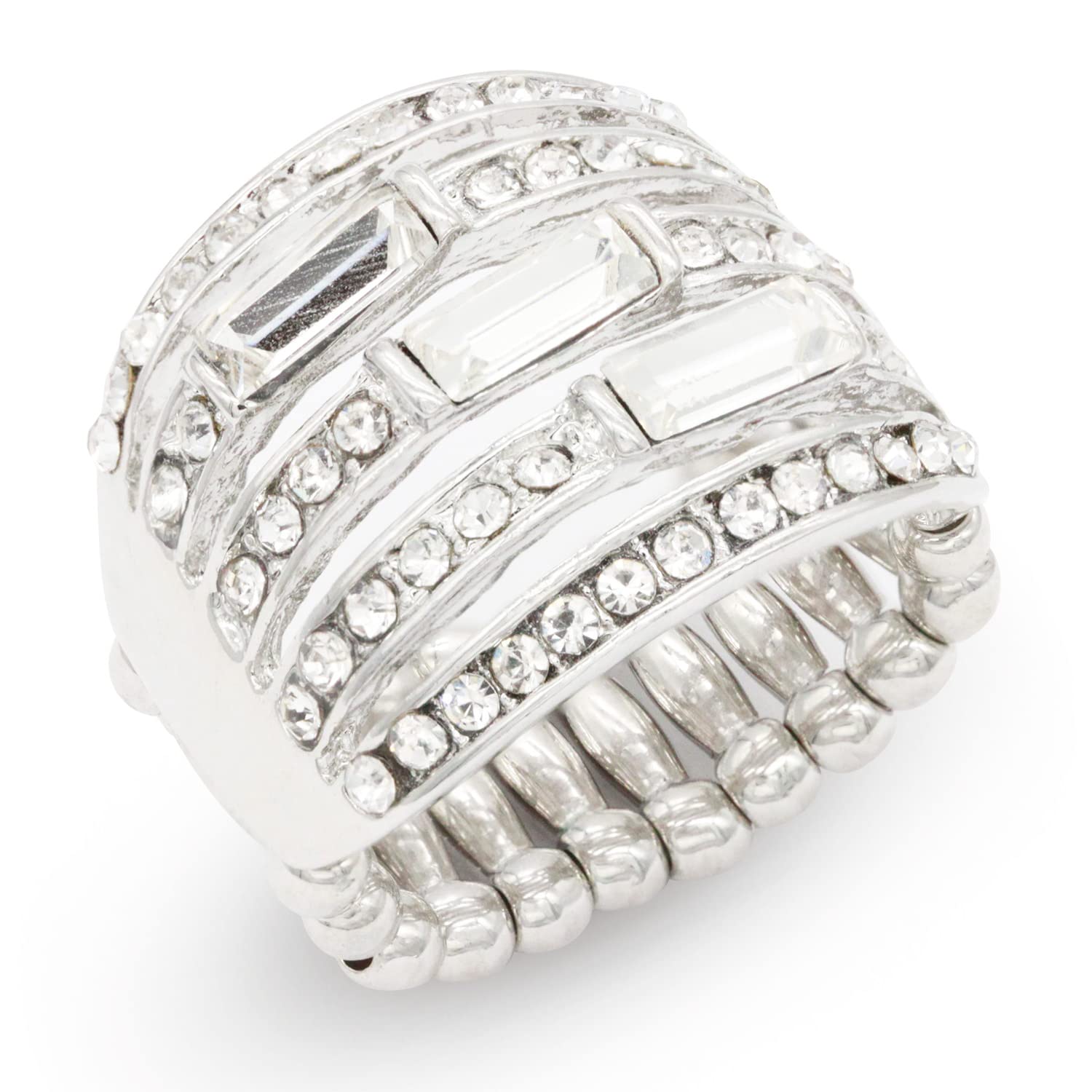 Lavencious 5 Rows Crystal Stretch Ring for Women - Adjustable Statement Jewelry for Parties, Weddings & Special Occasions