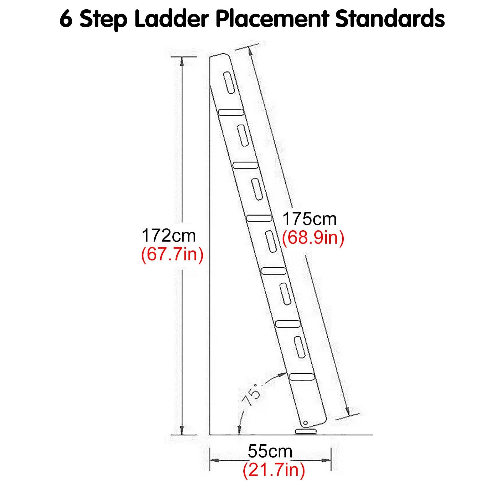 6-Step Wooden Bunk Bed Ladder with Anti-Slip Rubber Pads - 175cm/68.9in Height - Sturdy Step Stool for Kids & Adults - Perfect for Homes, Hotels, Dorms & Loft Beds (Safe Climbing Accessory for Bunk Beds)