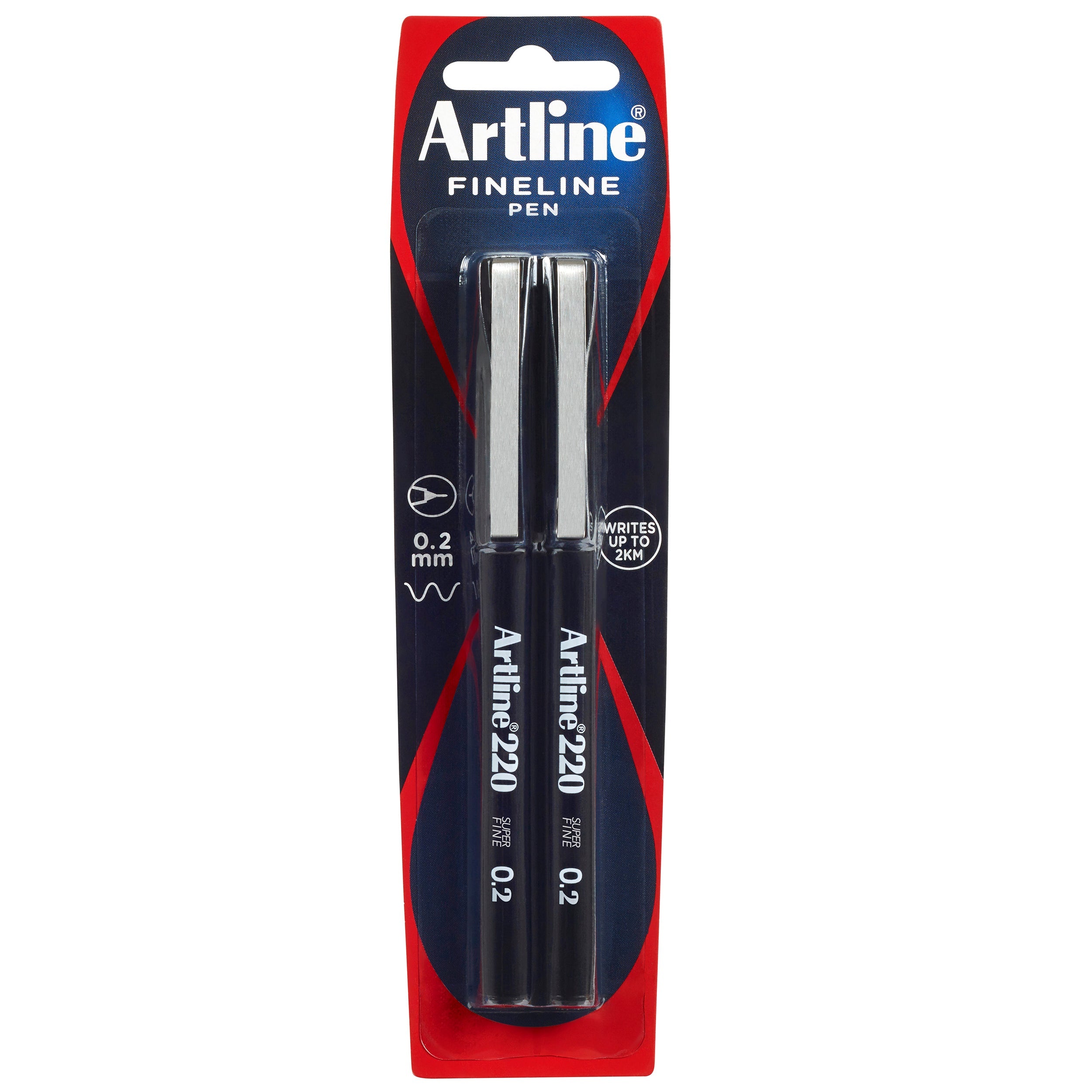 Artline 220 Fineliner Pen - Ultra Fine 0.2mm Black Ink - 2 Pack Set for Sketching, Drawing & Note Taking - Perfect for Artists, Students & Office Use