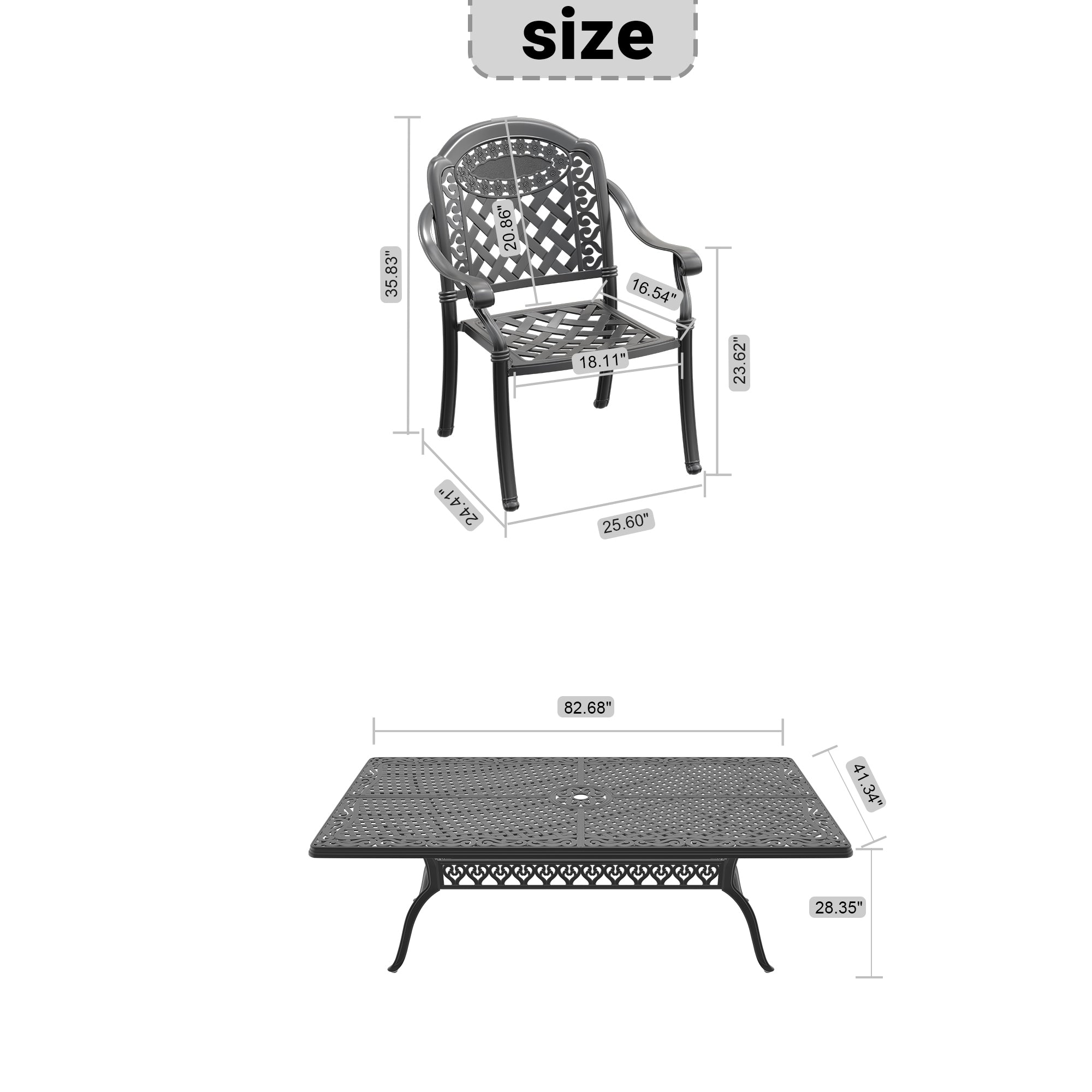 7-Piece Cast Aluminum Patio Furniture Set with Cushions (Random Colors) - Outdoor Dining & Lounge Set for Garden, Poolside, and Backyard Relaxation