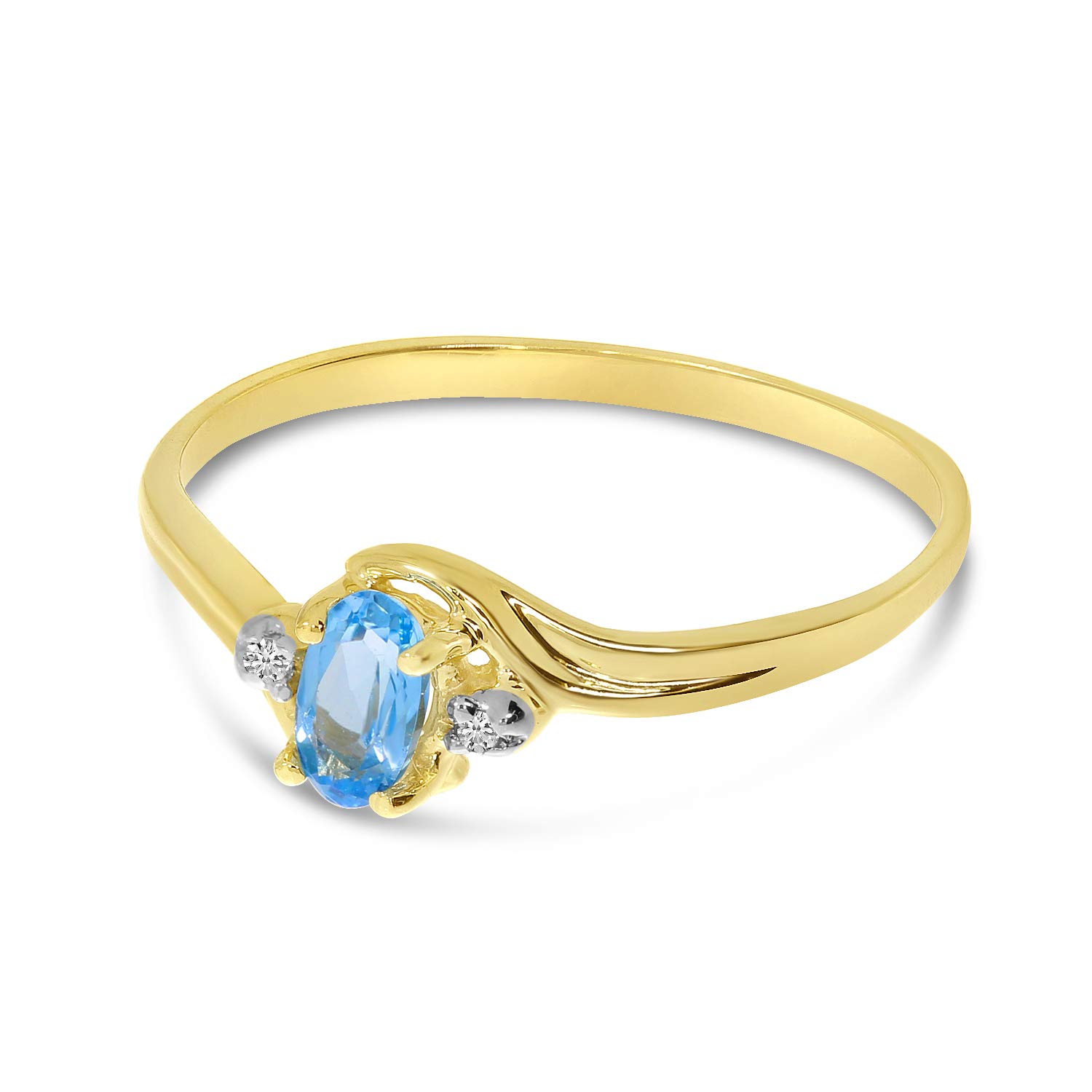 10K Yellow Gold Blue Topaz and Diamond Ring for Women - Elegant Jewelry Gift for Anniversary, Engagement, or Special Occasions