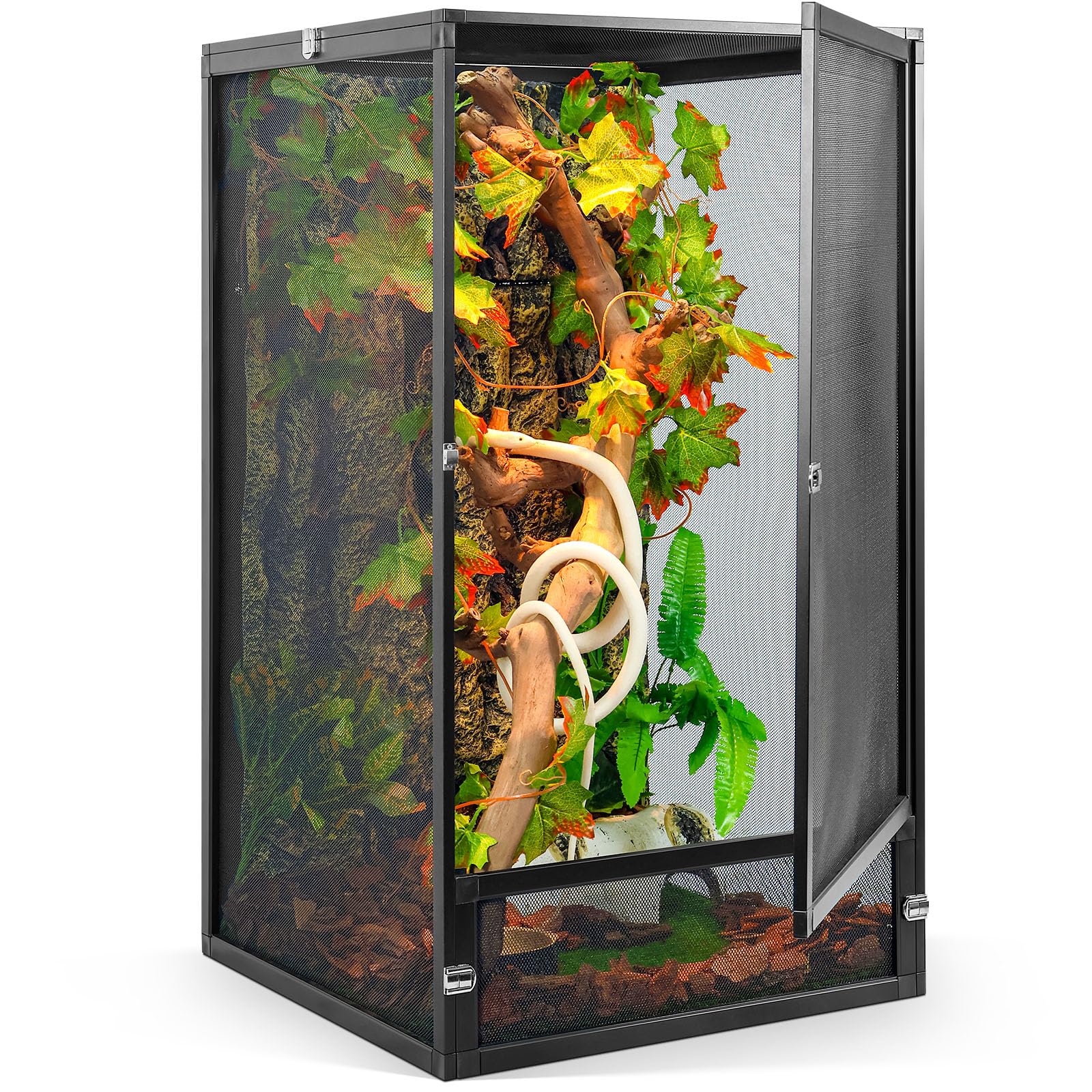 45 Gallon 360° Panoramic Foldable Reptile Terrarium Kit - Crested Gecko Tank & Reptile Cage with Superior Ventilation, Easy Feeding & Sturdy Design (Black, 32