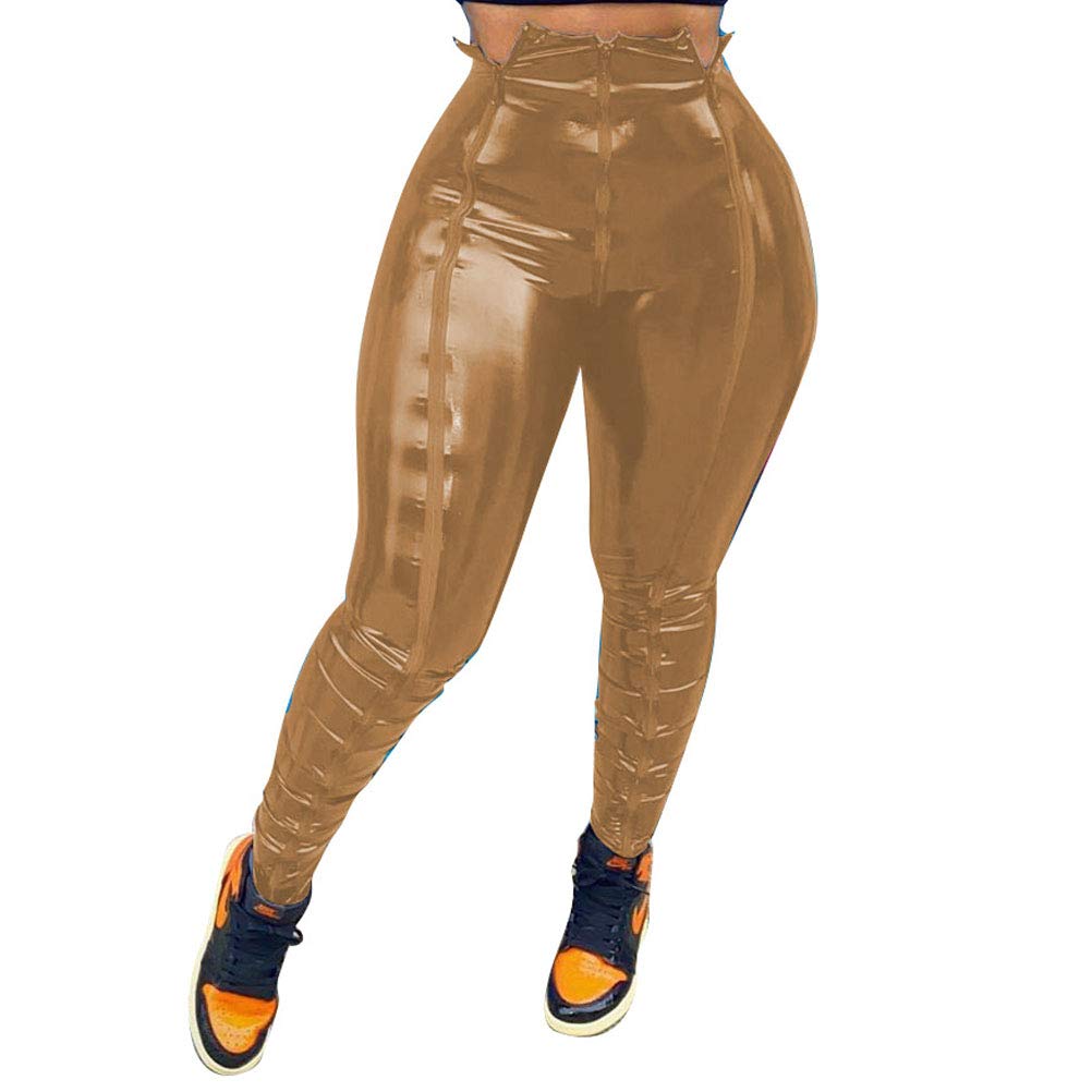 Aton D. Women's Plus Size Faux Leather Leggings - High Waisted Tummy Control Skinny Pants with Ankle Zipper | Stretchy Tight Pencil Pants for Work, Night Out & Casual Wear