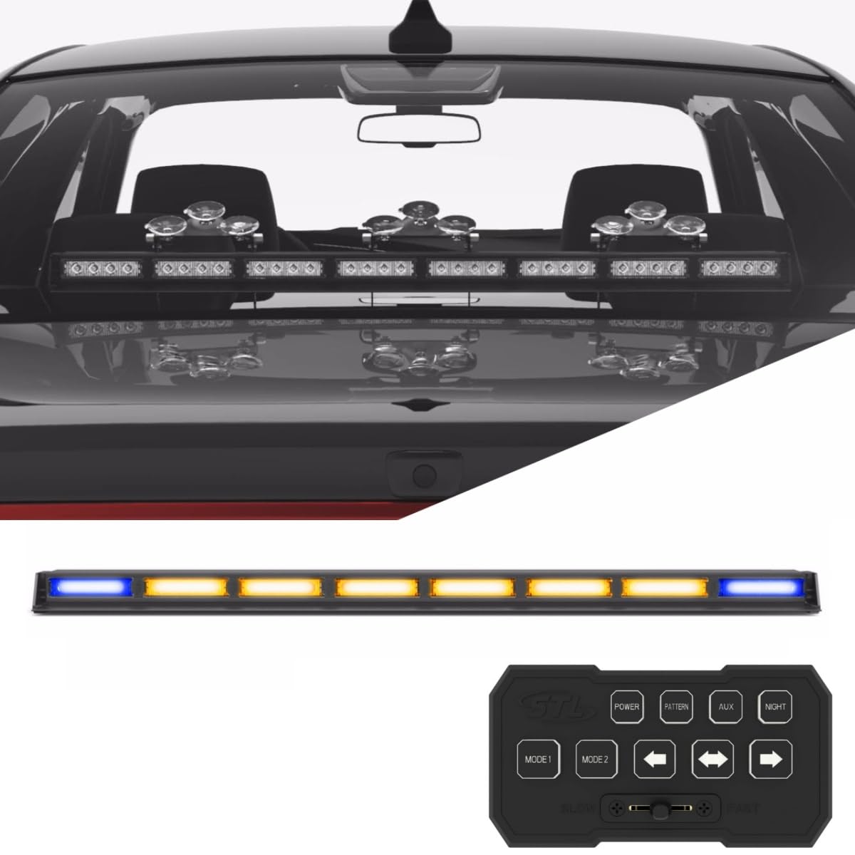 SpeedTech Lights Striker TIR 8 Head LED Traffic Advisor Light Bar - Emergency Vehicle Strobe Warning Light for Police Cars, Ambulances & Fire Trucks - High Visibility Directional Safety Lighting for Roadside Emergencies & Traffic Control