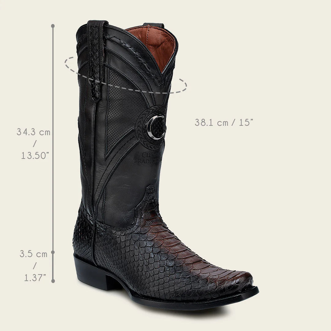 1J0APH Genuine Python Skin Western Cowboy Boots for Men - Premium Chocolate Brown Leather Rodeo & Country Style Footwear for Riding, Dancing & Outdoor Adventures